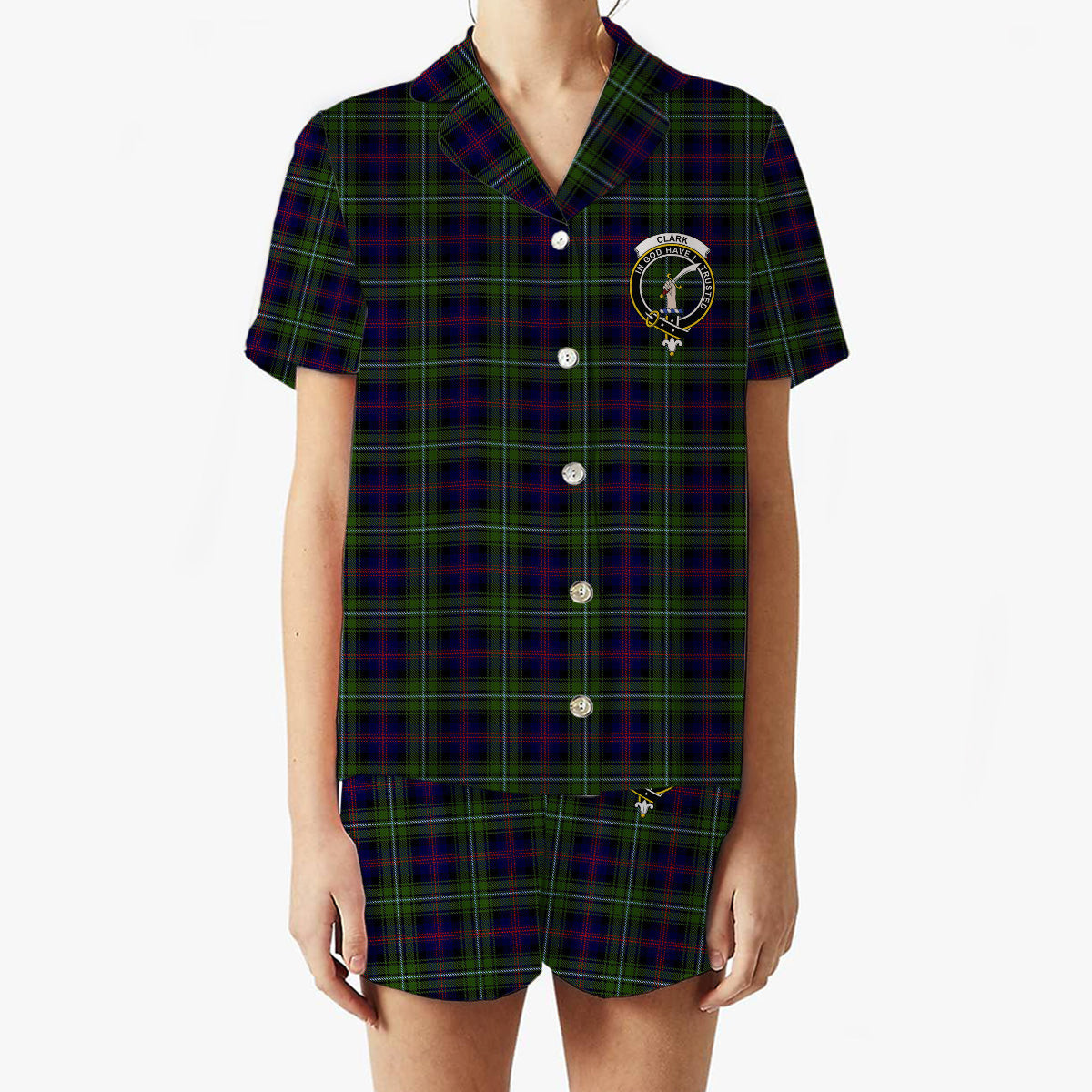 ScotsTee Shop Scottish Clark of Ulva Crest Women's Short Sleeve Short Set Tartan Pyjama Set