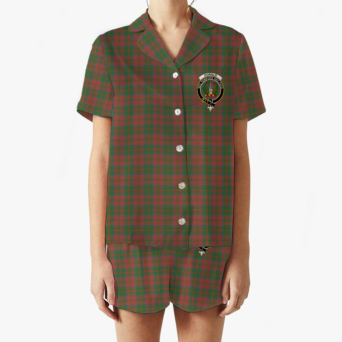 ScotsTee Shop Scottish Donald of Glencoe Ancient Crest Women's Short Sleeve Short Set Tartan Pyjama Set