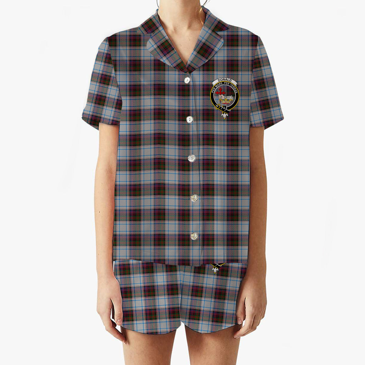 ScotsTee Shop Scottish Donald Dress Ancient Crest Women's Short Sleeve Short Set Tartan Pyjama Set