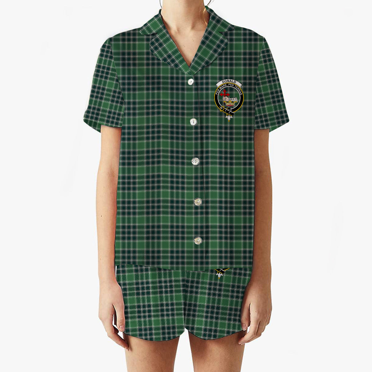 ScotsTee Shop Scottish Donald Lord of the Isles Hunting Modern Crest Women's Short Sleeve Short Set Tartan Pyjama Set