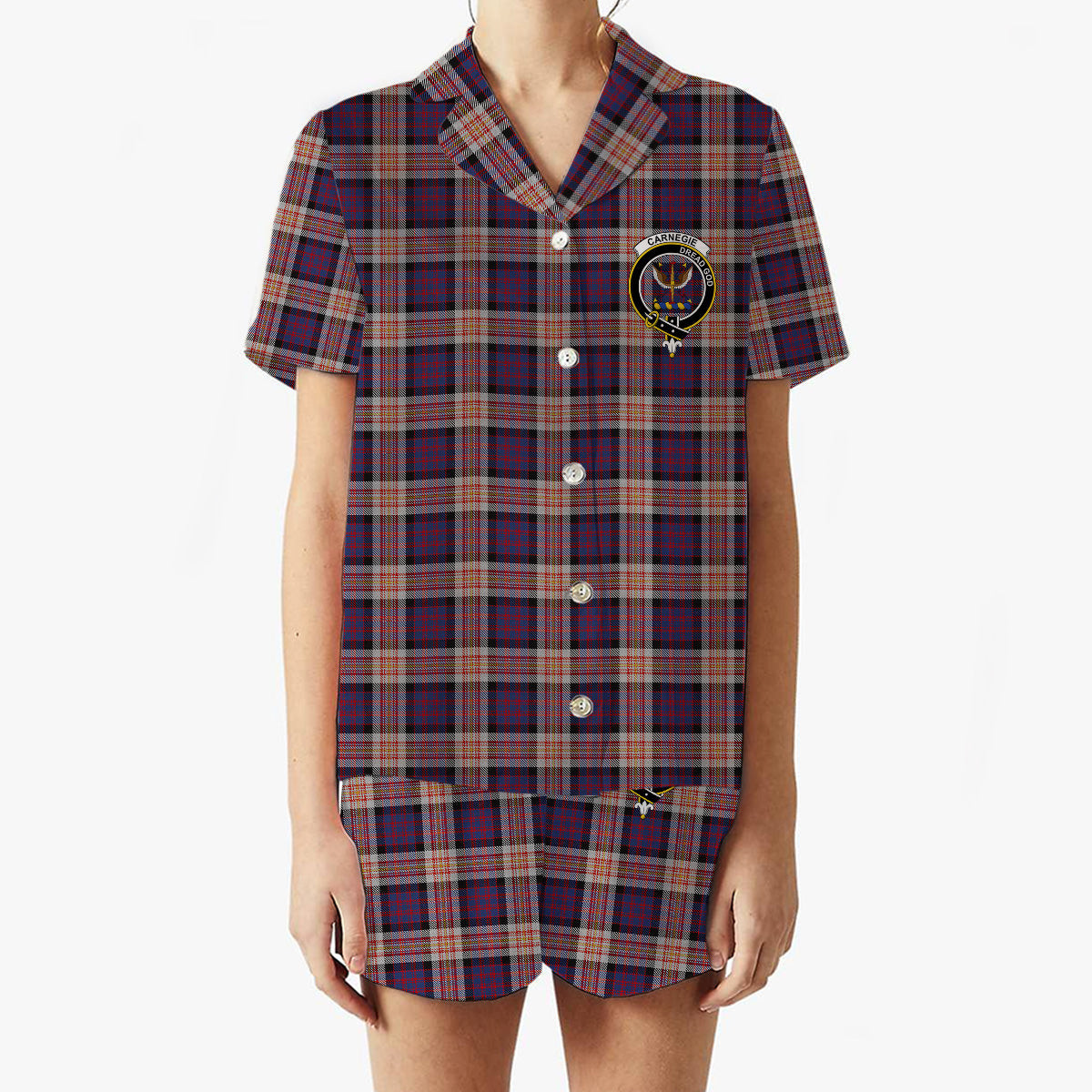 ScotsTee Shop Scottish Carnegie 2 Crest Women's Short Sleeve Short Set Tartan Pyjama Set