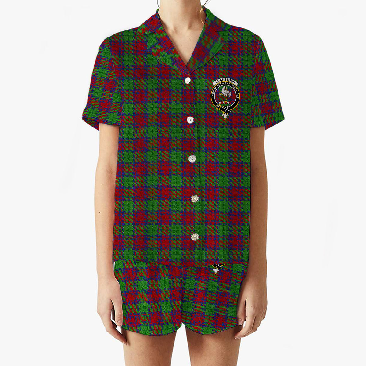ScotsTee Shop Scottish Cranston Dress Crest Women's Short Sleeve Short Set Tartan Pyjama Set