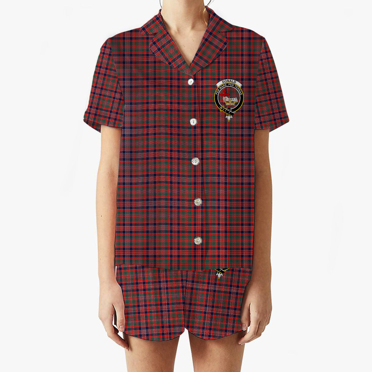 ScotsTee Shop Scottish Donald of Boisdale Modern Crest Women's Short Sleeve Short Set Tartan Pyjama Set