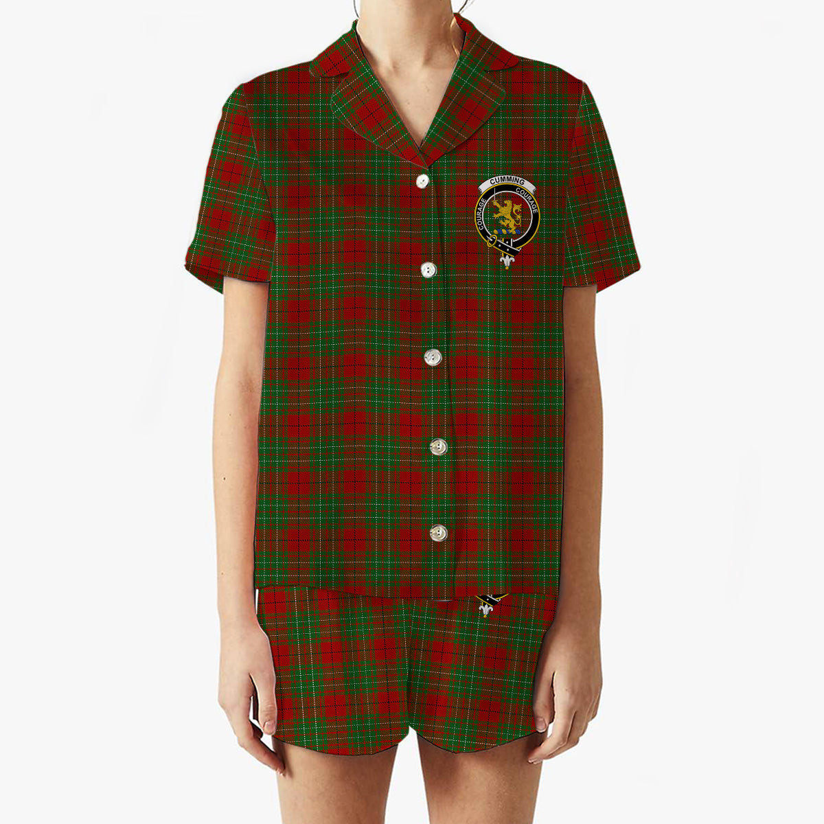 ScotsTee Shop Scottish Cumming 1850 2 Crest Women's Short Sleeve Short Set Tartan Pyjama Set