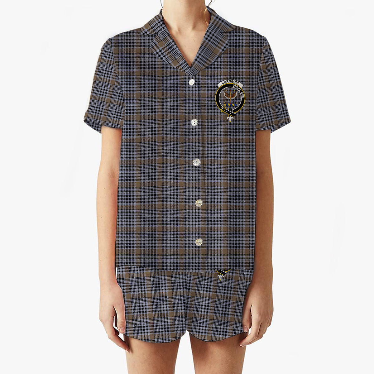ScotsTee Shop Scottish Carnegie Check Ancient Crest Women's Short Sleeve Short Set Tartan Pyjama Set
