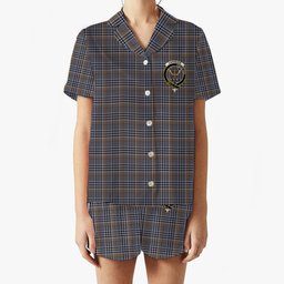 ScotsTee Shop Scottish Carnegie Check Ancient Crest Women's Short Sleeve Short Set Tartan Pyjama Set