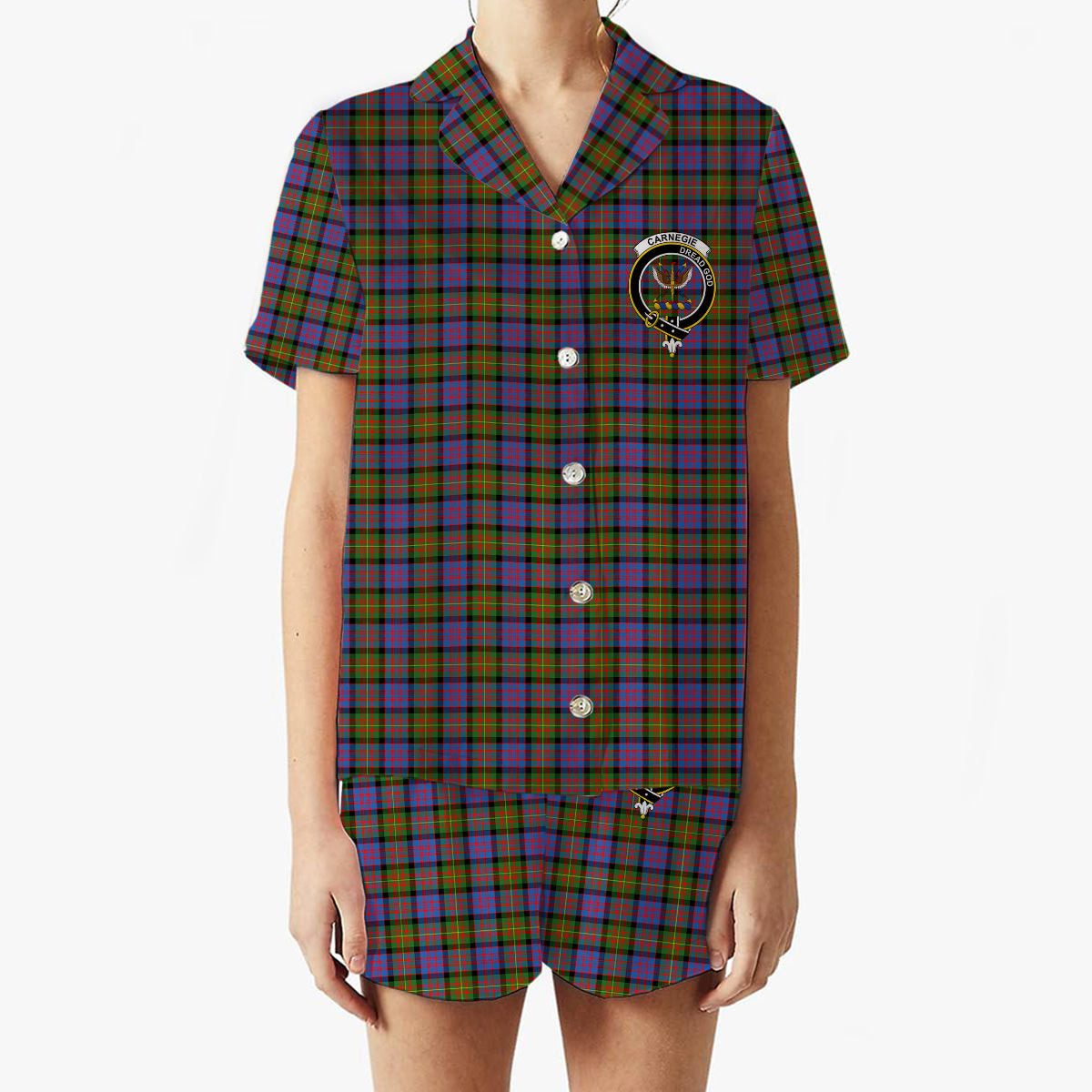 ScotsTee Shop Scottish Carnegie Ancient Crest Women's Short Sleeve Short Set Tartan Pyjama Set