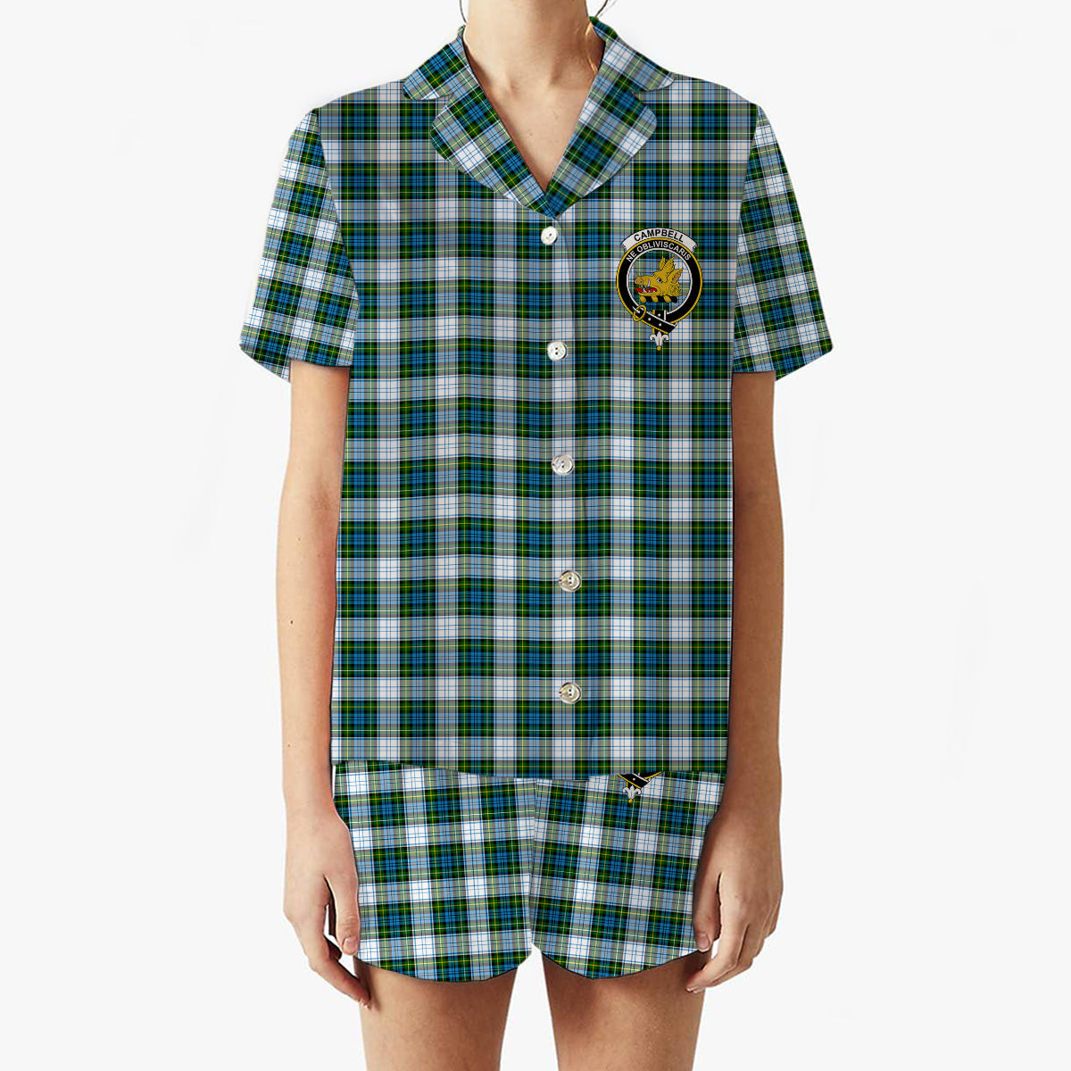 ScotsTee Shop Scottish Campbell Dress Crest Women's Short Sleeve Short Set Tartan Pyjama Set