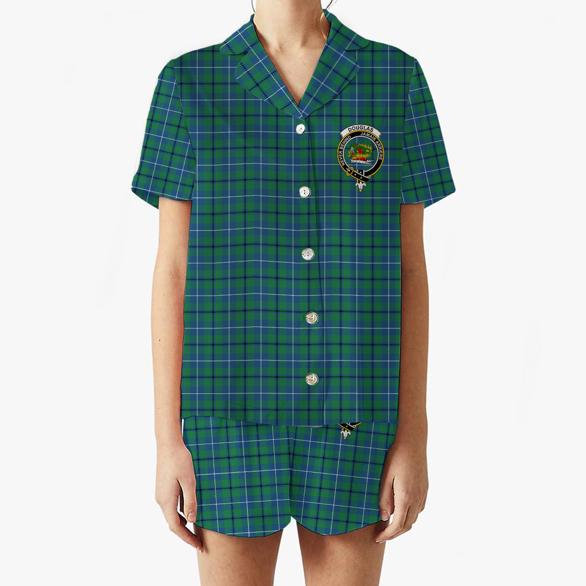 ScotsTee Shop Scottish Douglas Ancient Crest Women's Short Sleeve Short Set Tartan Pyjama Set