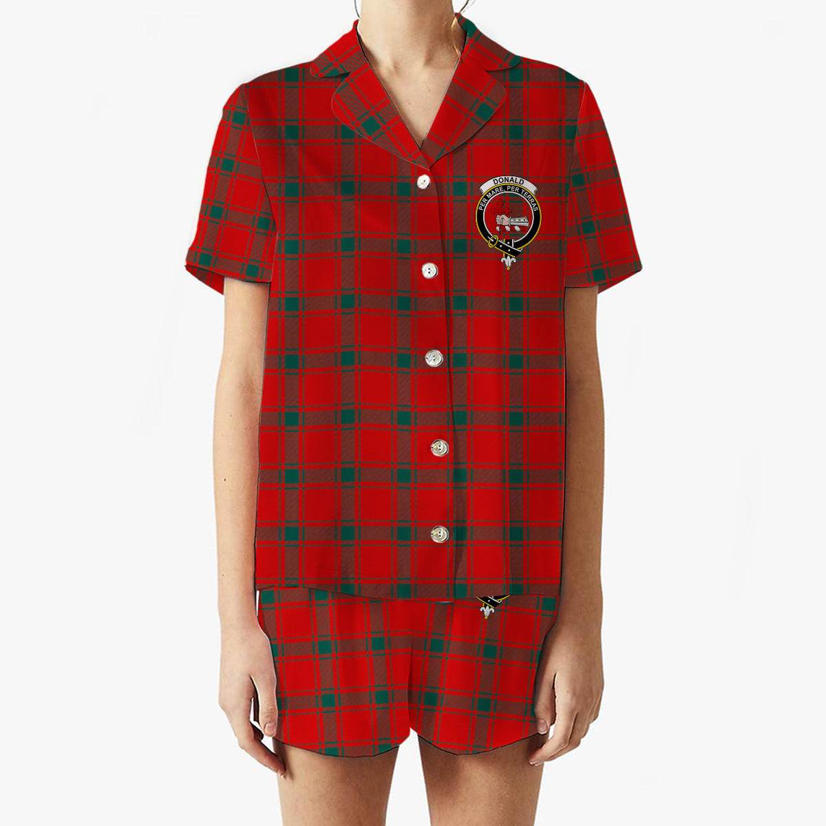 ScotsTee Shop Scottish Donald of Sleat Modern Crest Women's Short Sleeve Short Set Tartan Pyjama Set