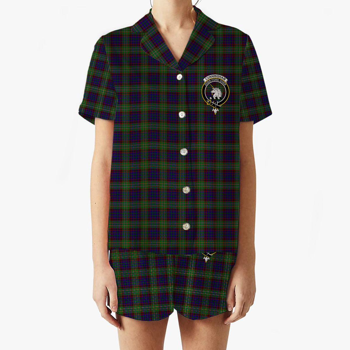 ScotsTee Shop Scottish Cunningham Hunting Crest Women's Short Sleeve Short Set Tartan Pyjama Set