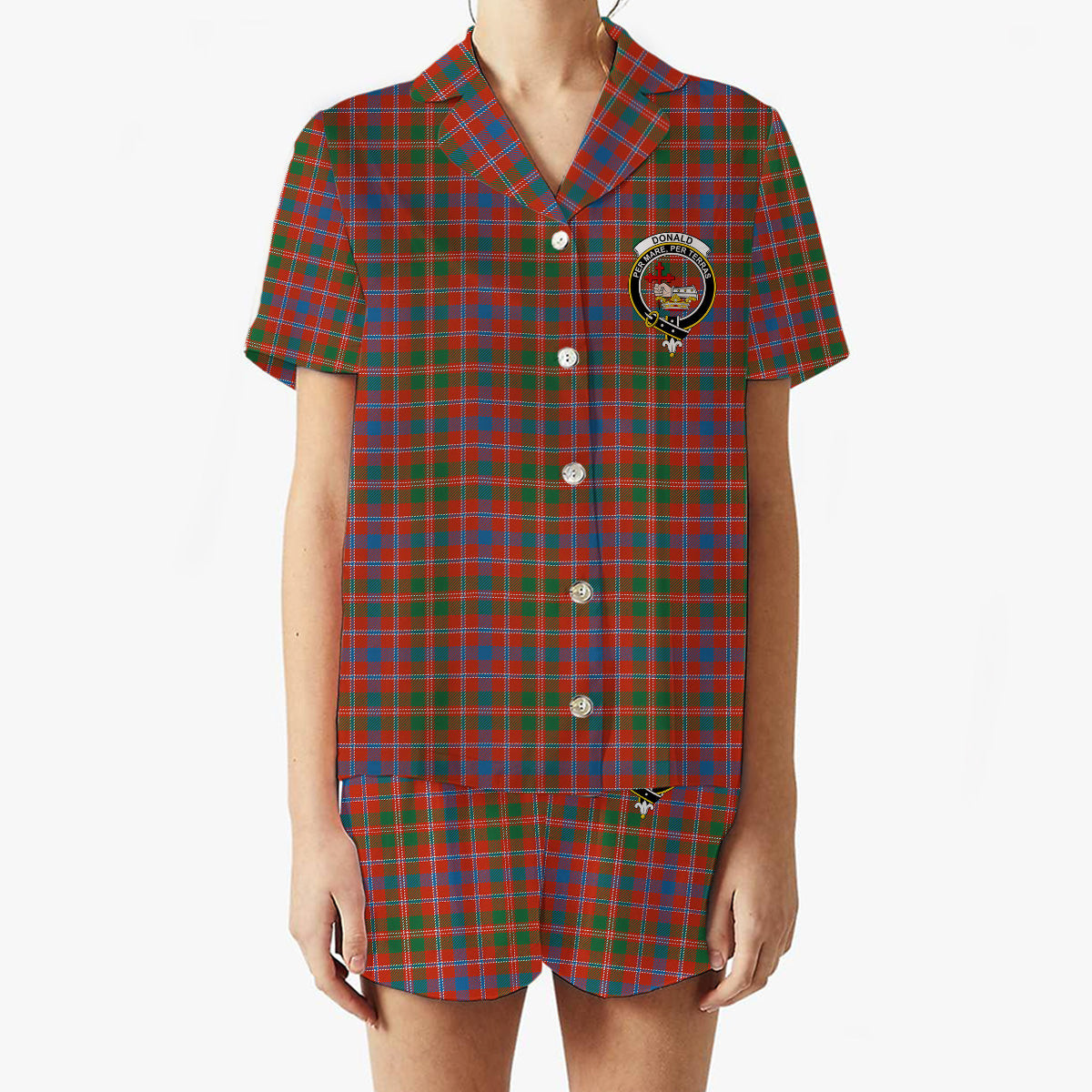 ScotsTee Shop Scottish Donald of Glenaladale Ancient Crest Women's Short Sleeve Short Set Tartan Pyjama Set
