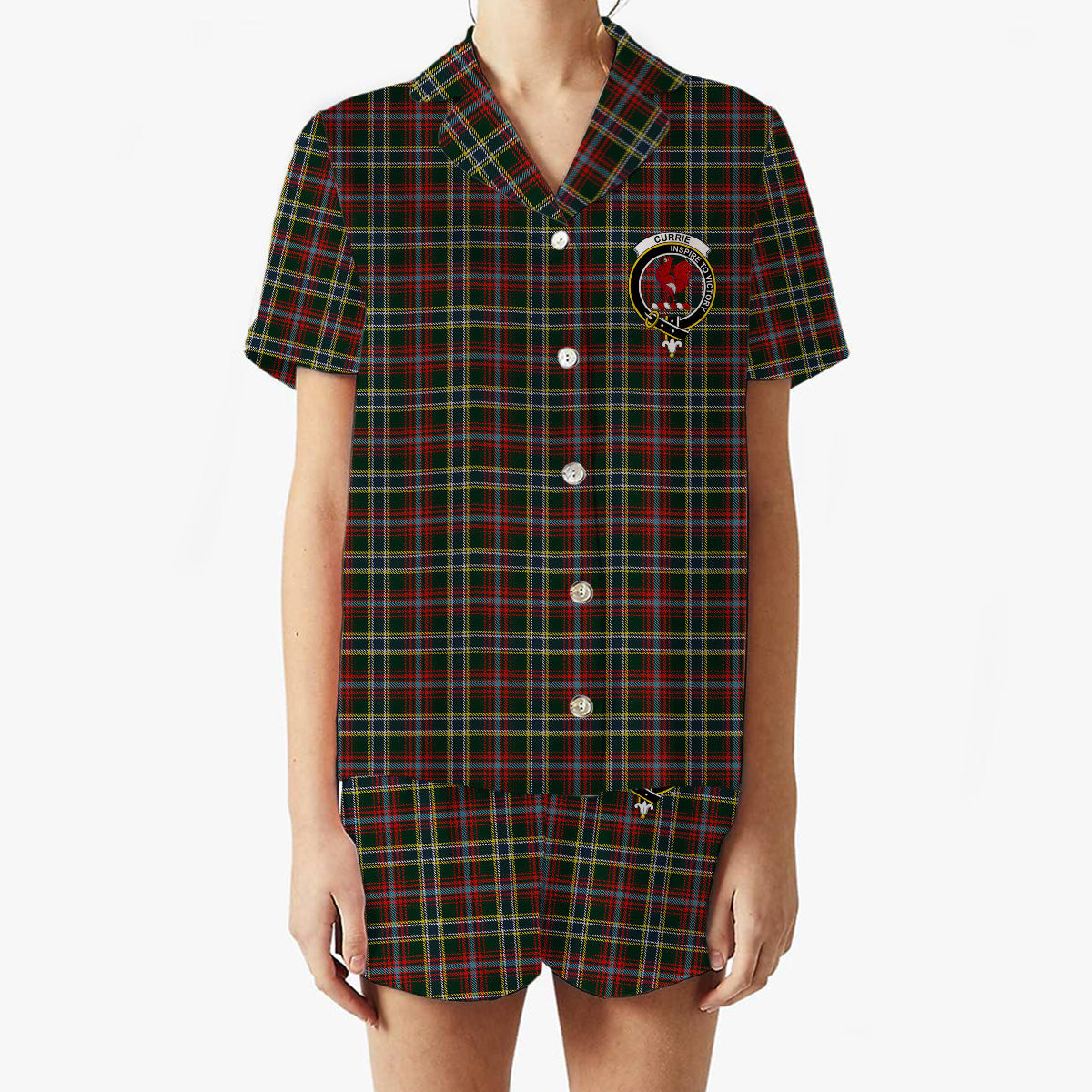 ScotsTee Shop Scottish Currie of Arran Crest Women's Short Sleeve Short Set Tartan Pyjama Set