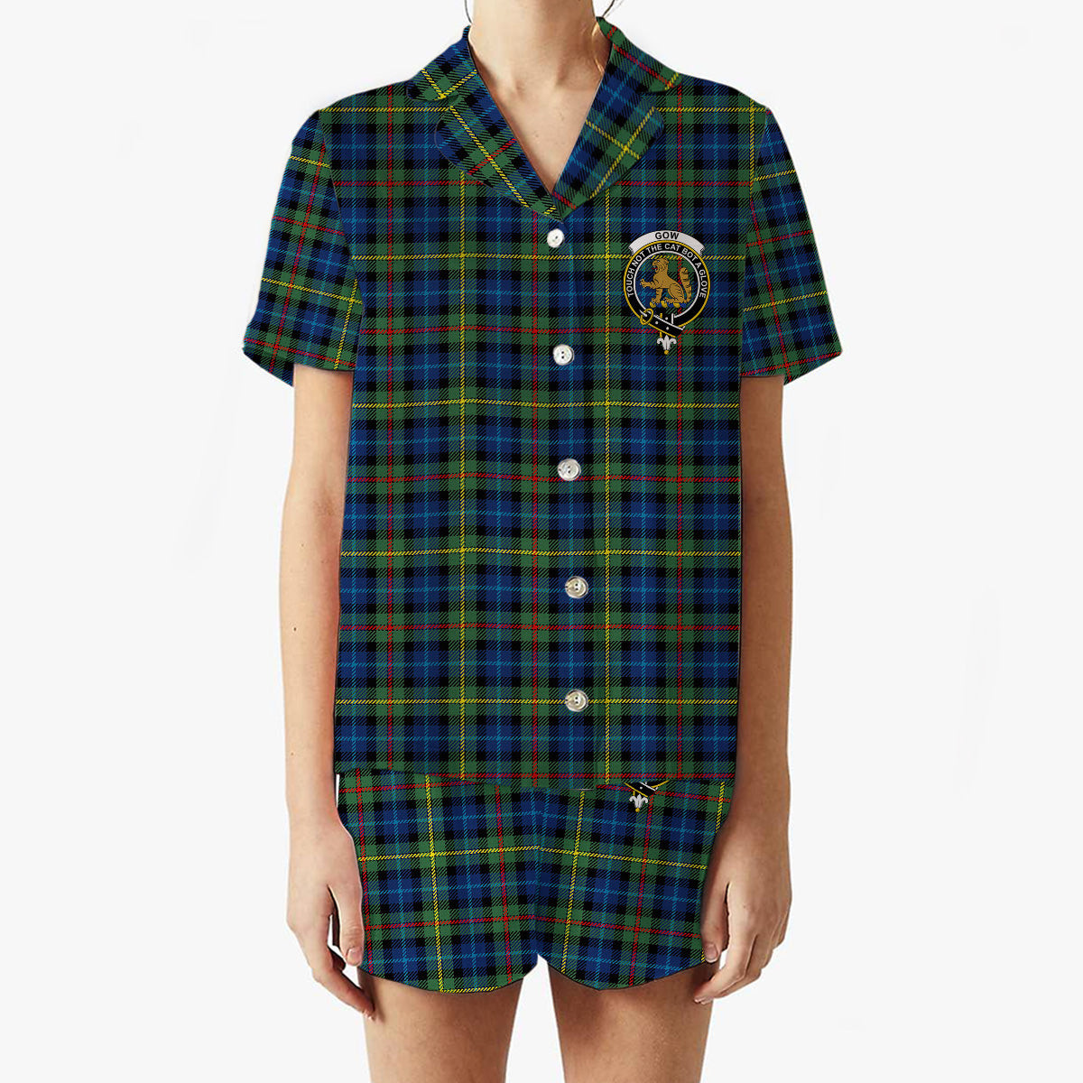 ScotsTee Shop Scottish Gow Hunting Modern Crest Women's Short Sleeve Short Set Tartan Pyjama Set