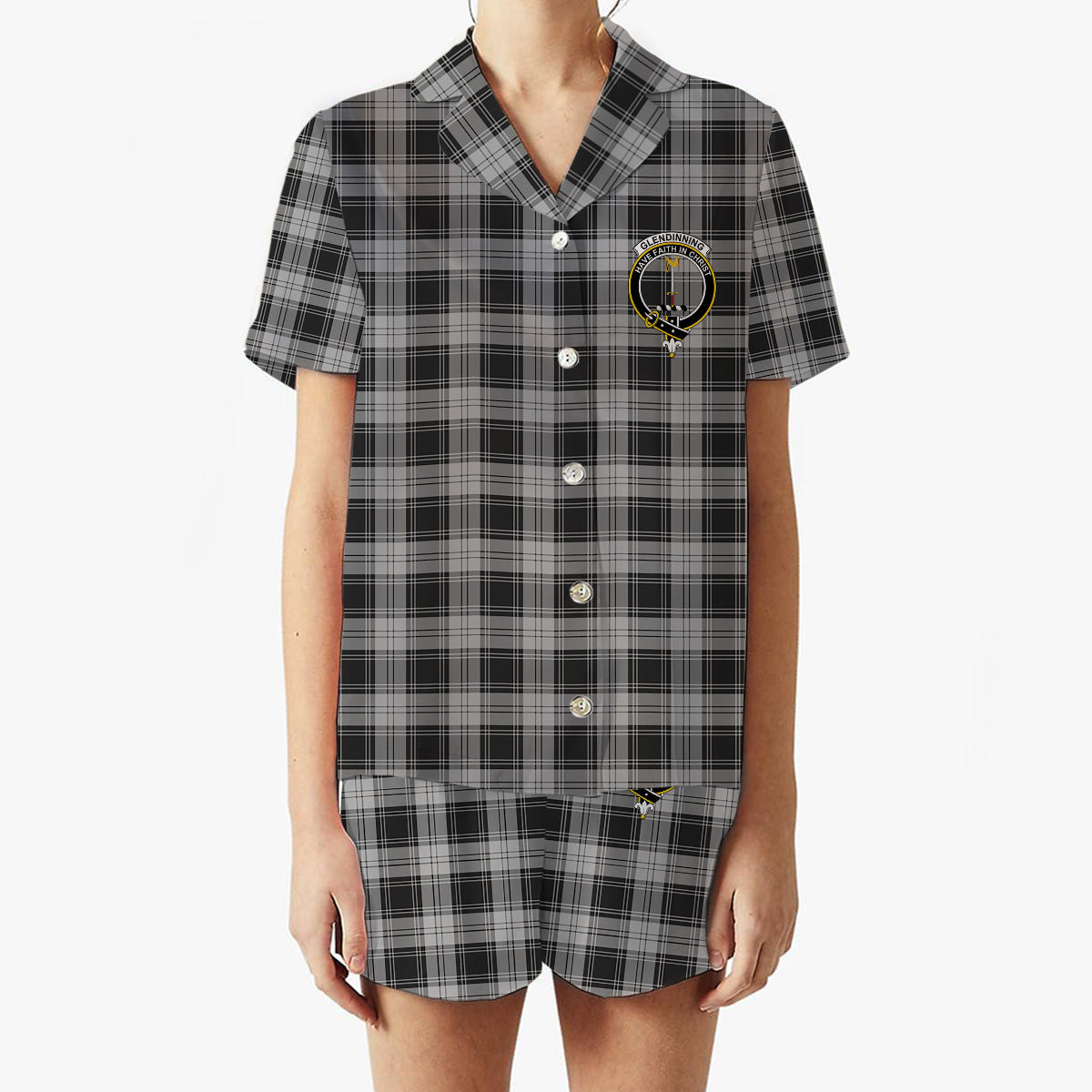 ScotsTee Shop Scottish Glendinning Crest Women's Short Sleeve Short Set Tartan Pyjama Set