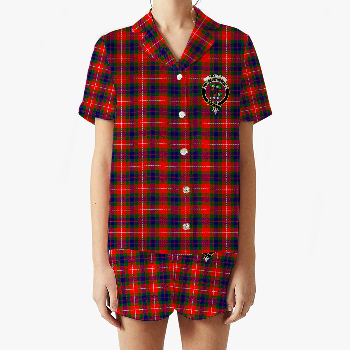 ScotsTee Shop Scottish Fraser Lovat Modern Crest Women's Short Sleeve Short Set Tartan Pyjama Set