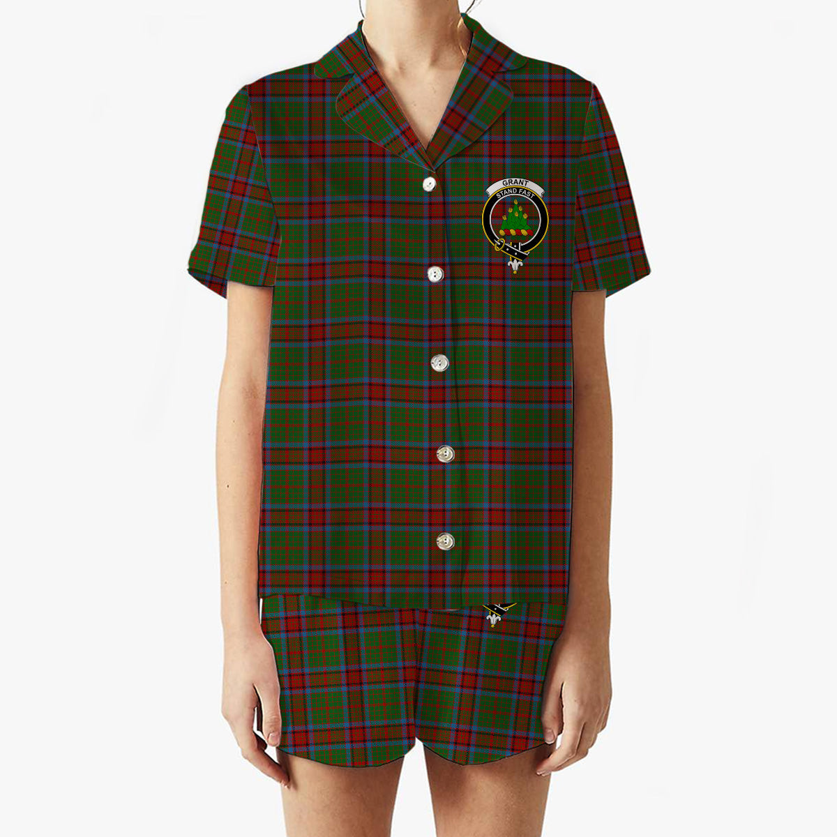 ScotsTee Shop Scottish Grant of Monymusk Crest Women's Short Sleeve Short Set Tartan Pyjama Set