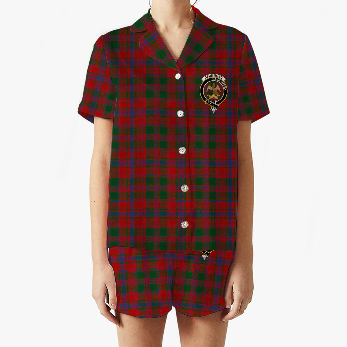 ScotsTee Shop Scottish Drummond 2 Crest Women's Short Sleeve Short Set Tartan Pyjama Set