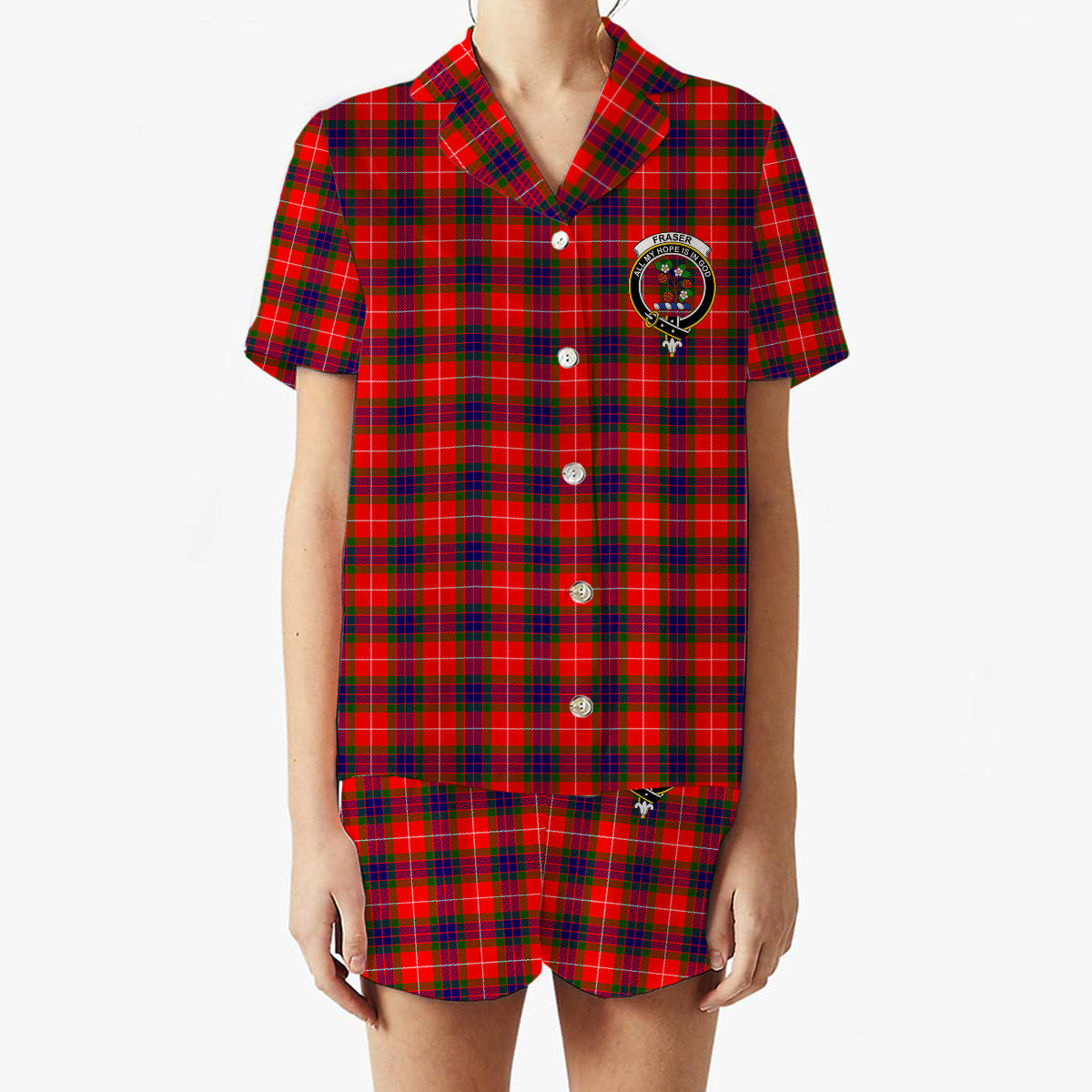 ScotsTee Shop Scottish Fraser Modern SC Crest Women's Short Sleeve Short Set Tartan Pyjama Set
