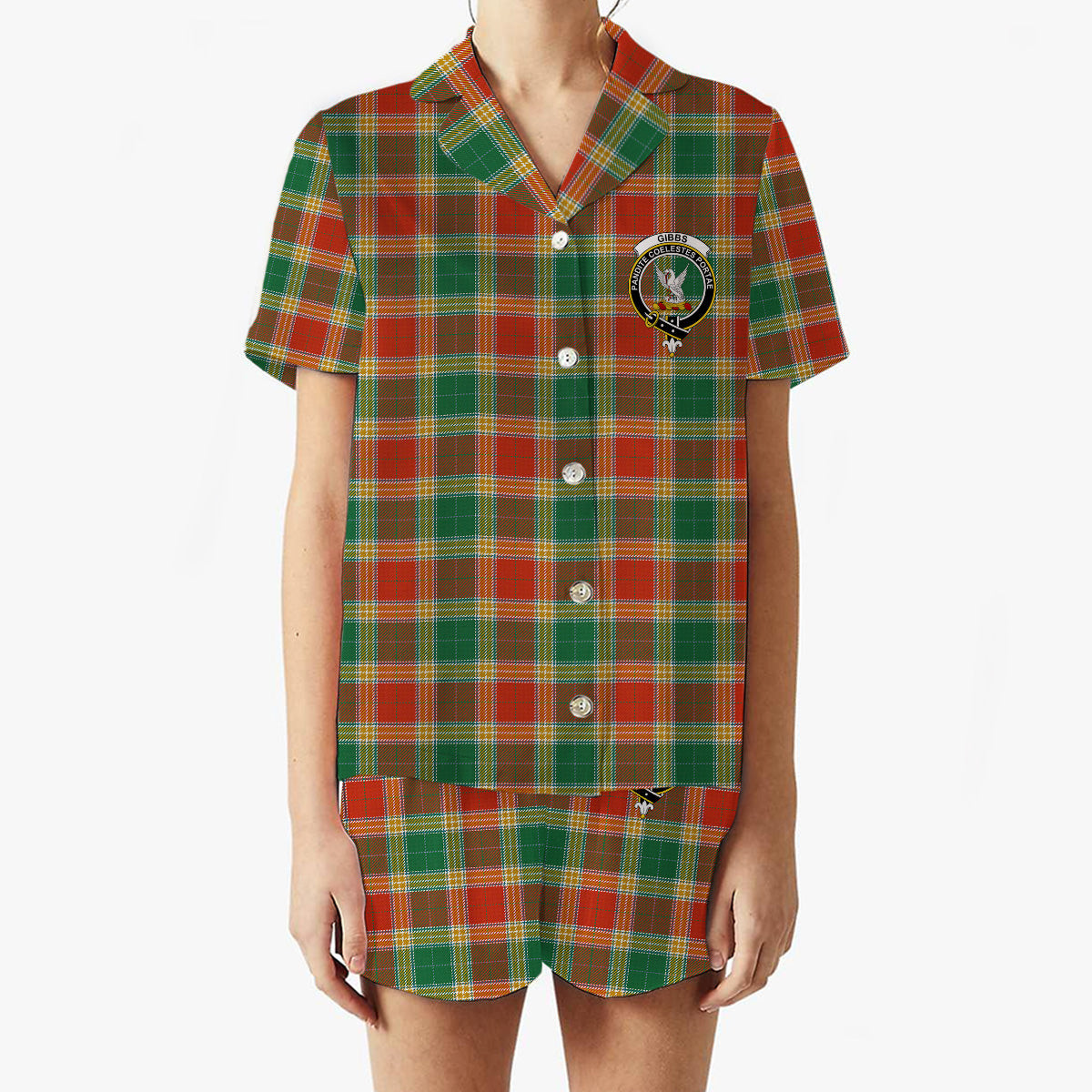 ScotsTee Shop Scottish Gibbs Ancient Crest Women's Short Sleeve Short Set Tartan Pyjama Set