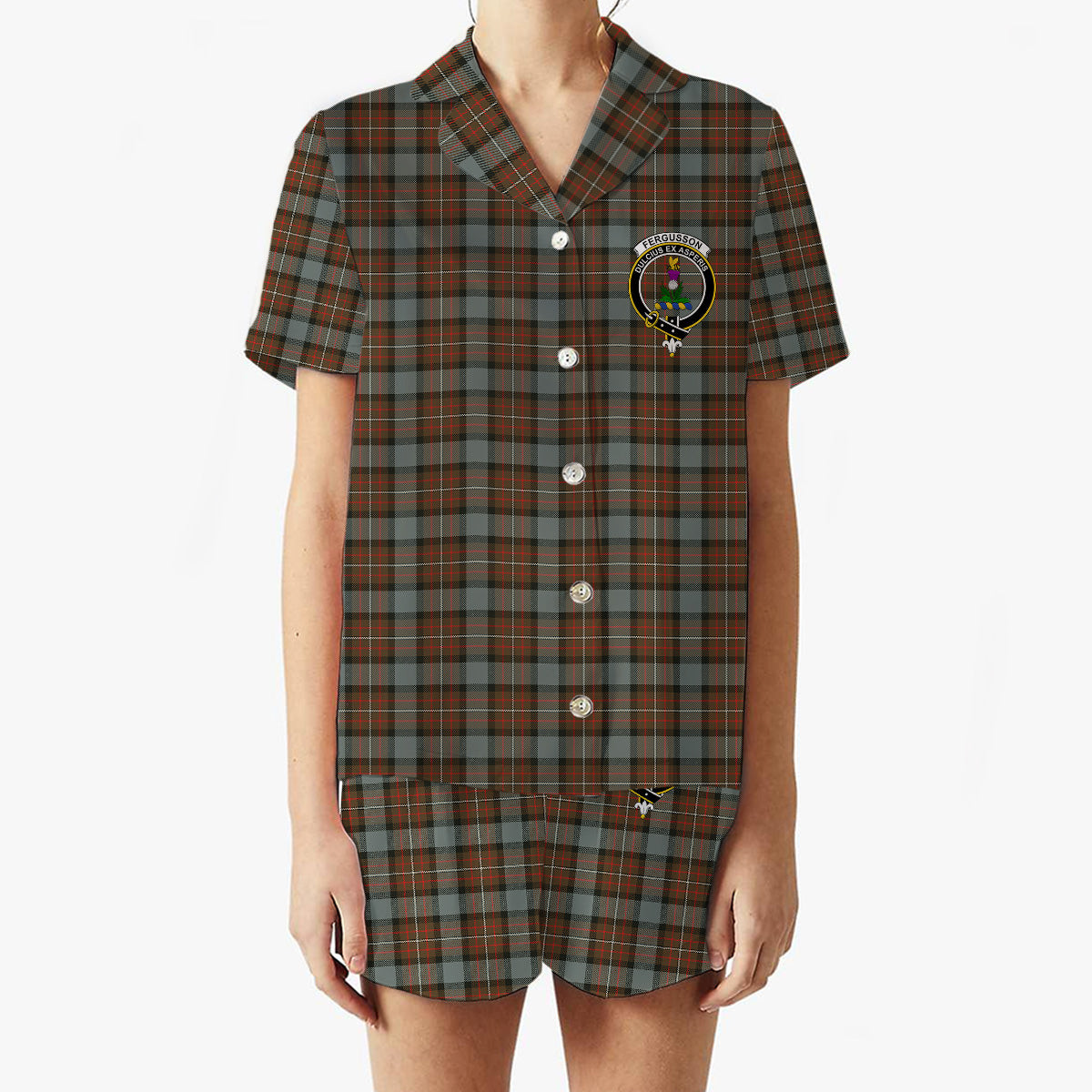 ScotsTee Shop Scottish Fergusson Weathered Crest Women's Short Sleeve Short Set Tartan Pyjama Set