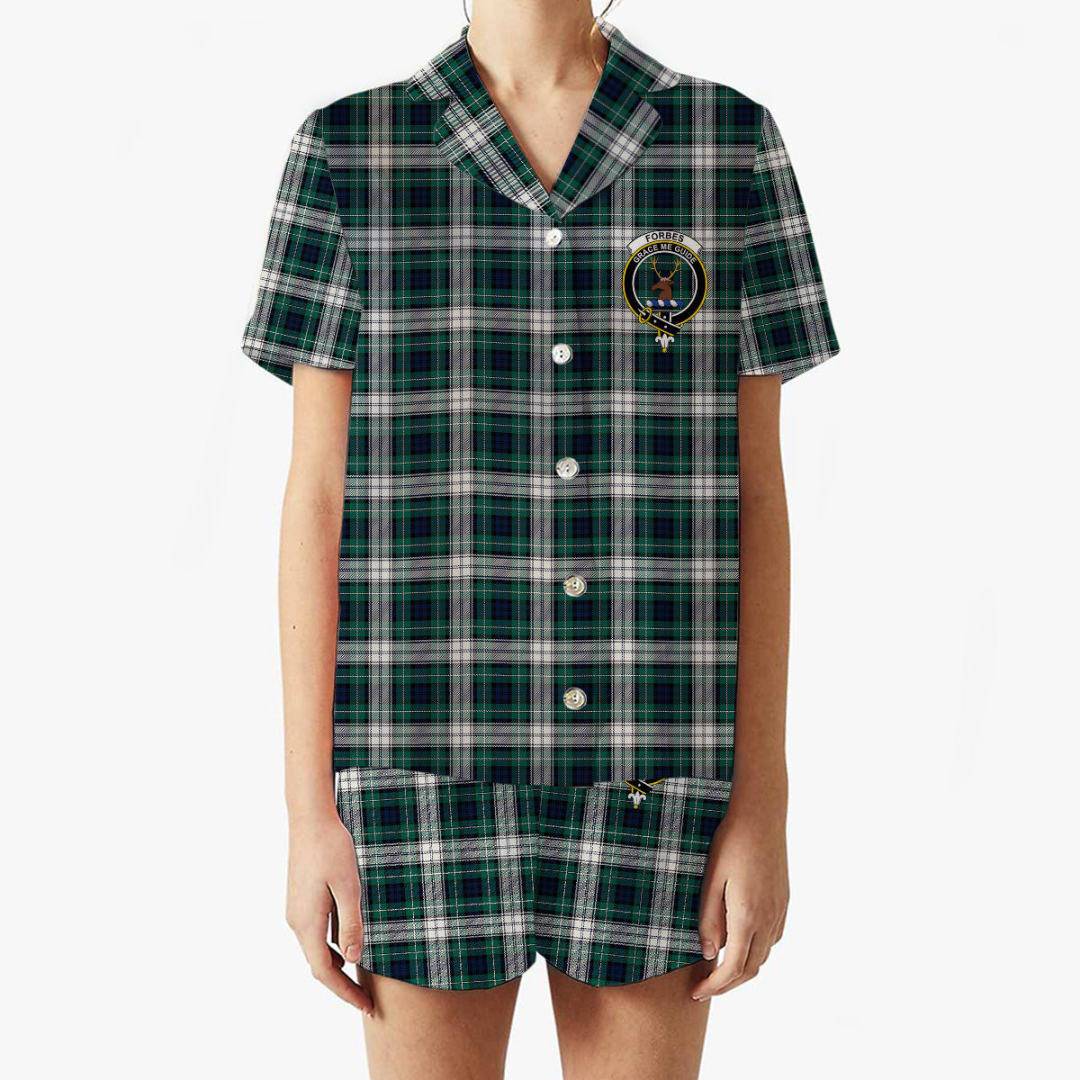 ScotsTee Shop Scottish Forbes Dress Modern Crest Women's Short Sleeve Short Set Tartan Pyjama Set