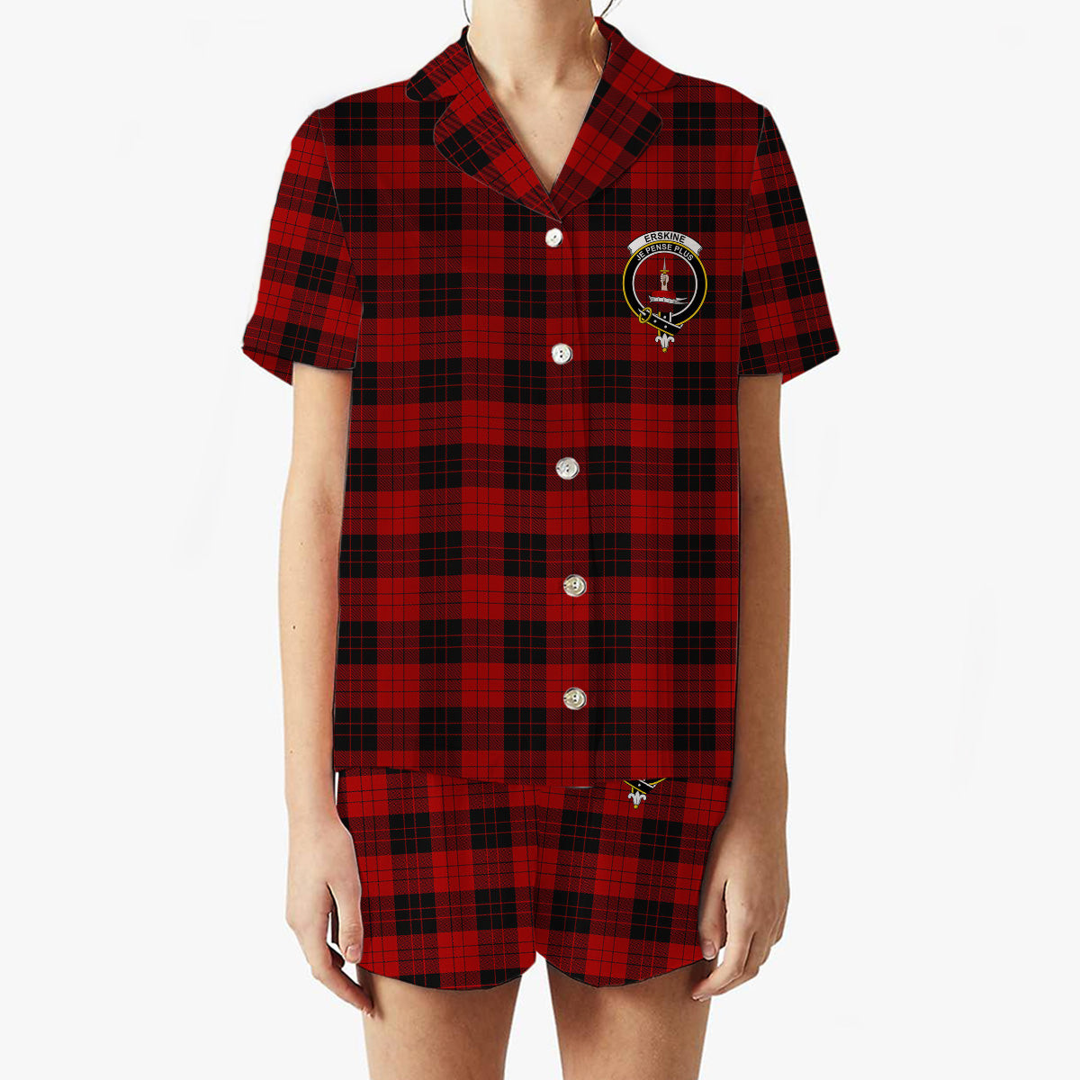 ScotsTee Shop Scottish Erskine Paton Crest Women's Short Sleeve Short Set Tartan Pyjama Set