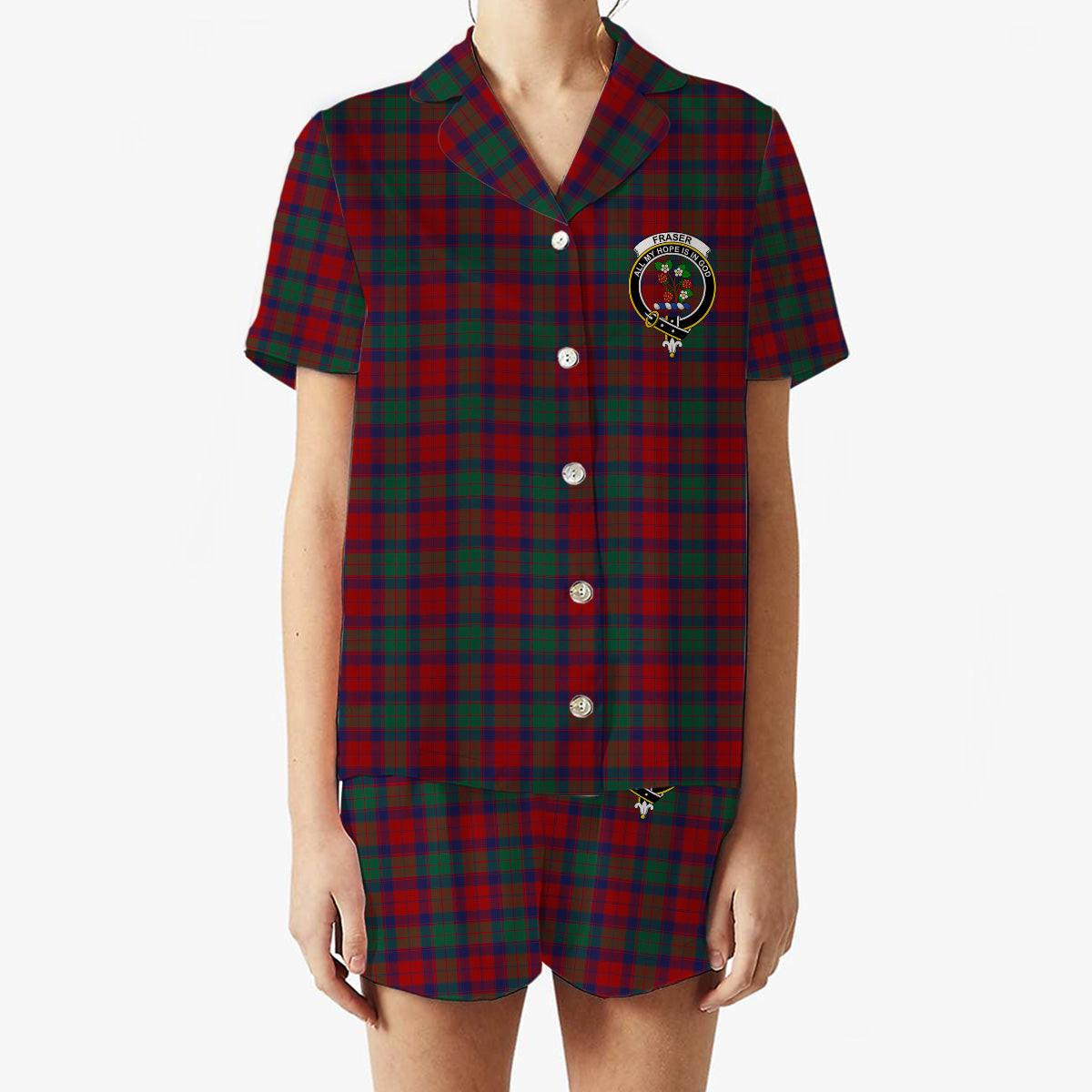 ScotsTee Shop Scottish Fraser of Struy Crest Women's Short Sleeve Short Set Tartan Pyjama Set