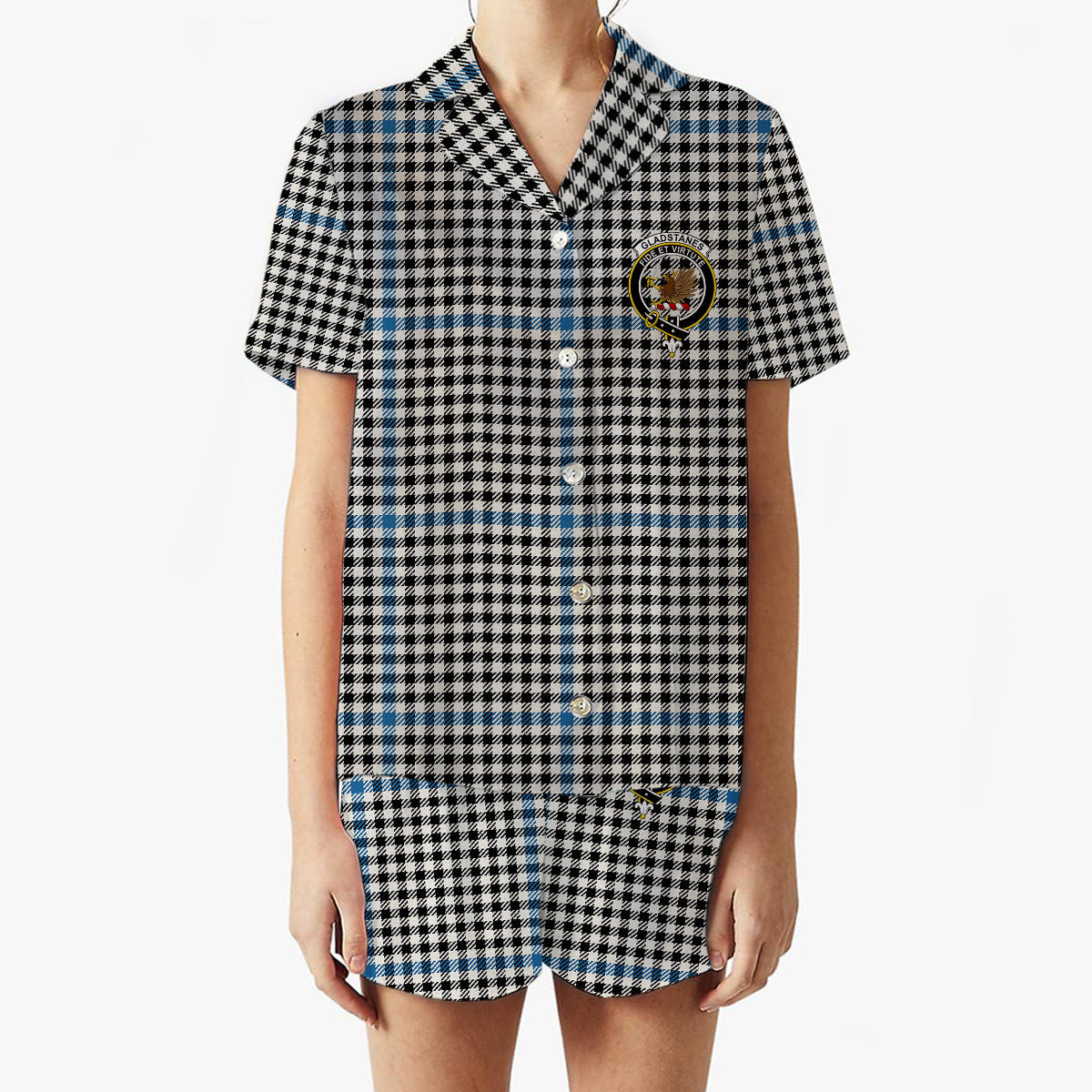 ScotsTee Shop Scottish Gladstanes Ancient Crest Women's Short Sleeve Short Set Tartan Pyjama Set