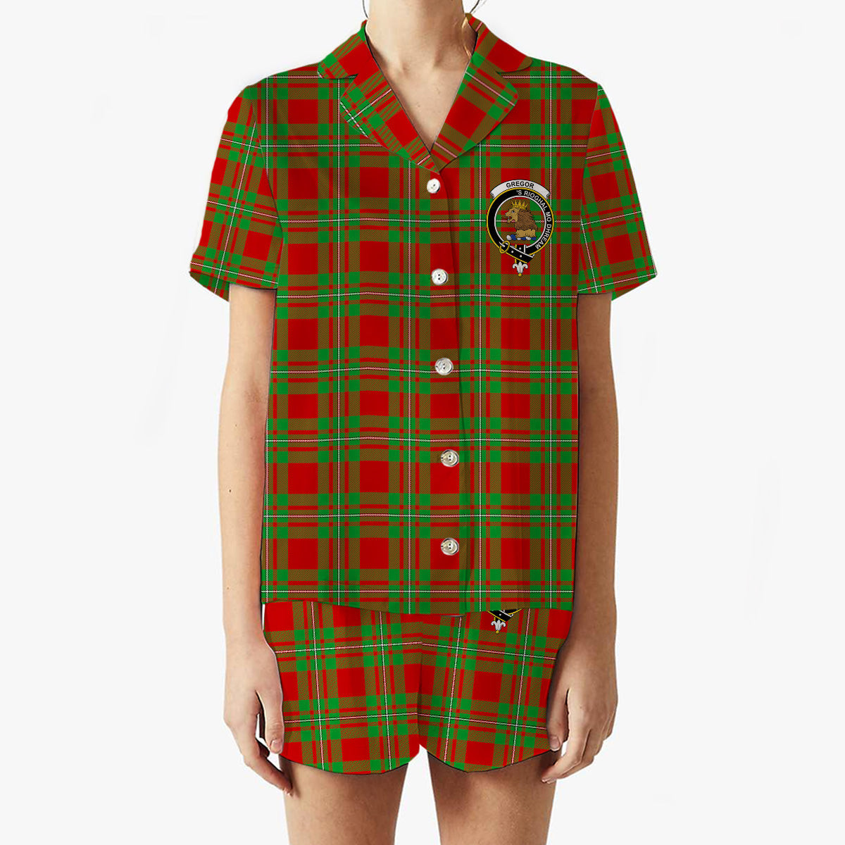 ScotsTee Shop Scottish Gregor Modern Crest Women's Short Sleeve Short Set Tartan Pyjama Set