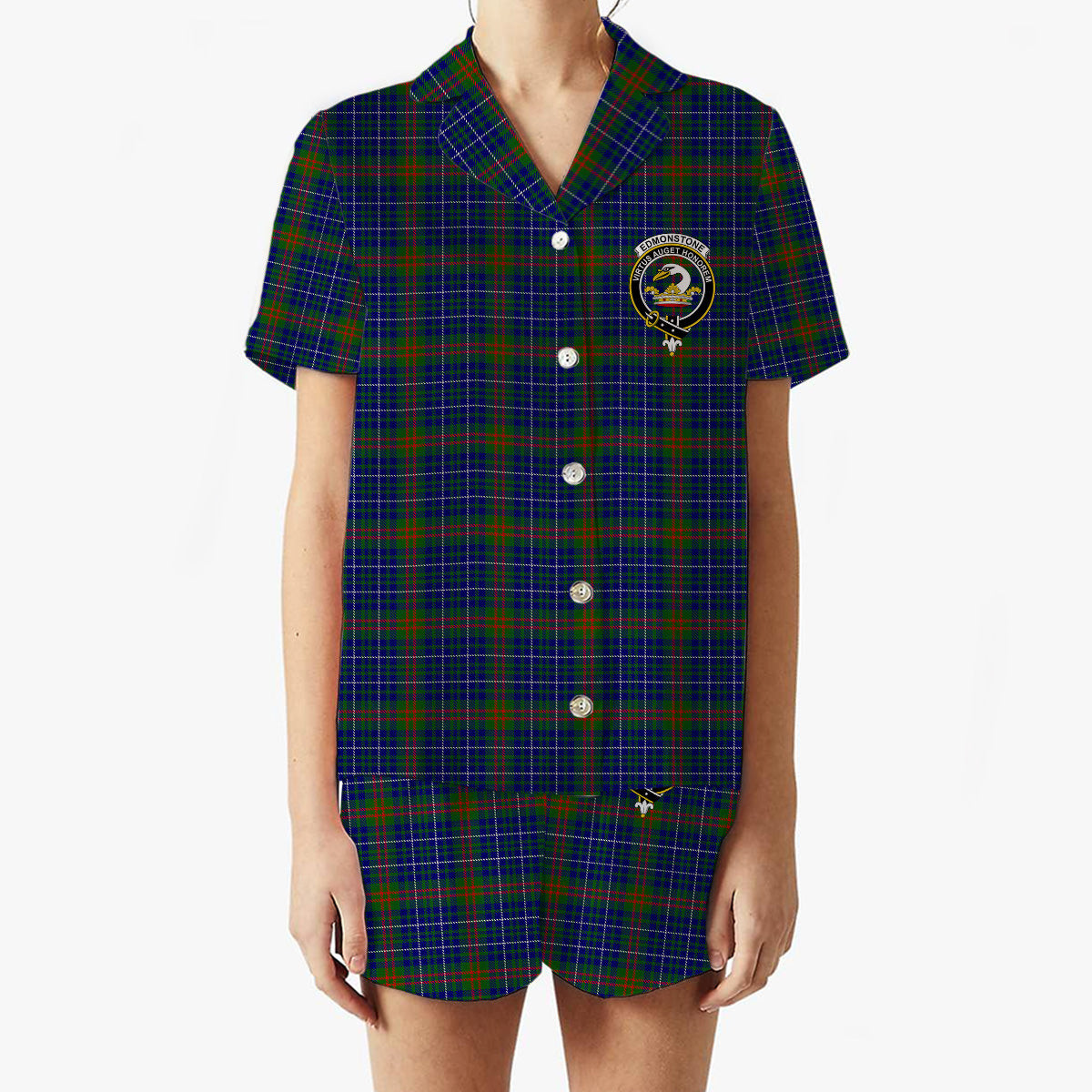 ScotsTee Shop Scottish Edmonstone of Duntreath Crest Women's Short Sleeve Short Set Tartan Pyjama Set