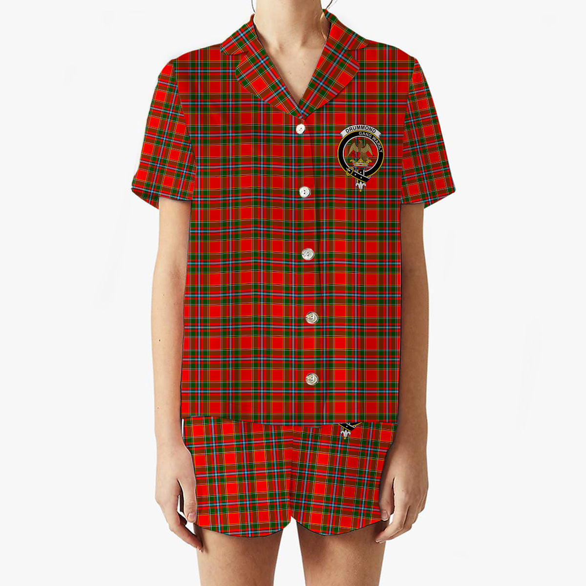ScotsTee Shop Scottish Drummond of Perth Crest Women's Short Sleeve Short Set Tartan Pyjama Set