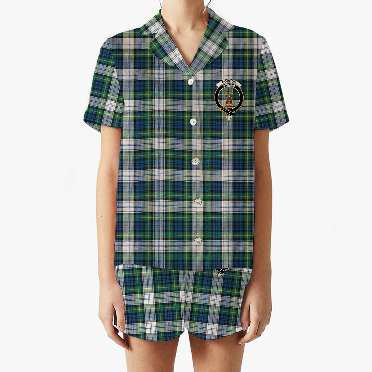 ScotsTee Shop Scottish Gordon Dress Ancient Crest Women's Short Sleeve Short Set Tartan Pyjama Set