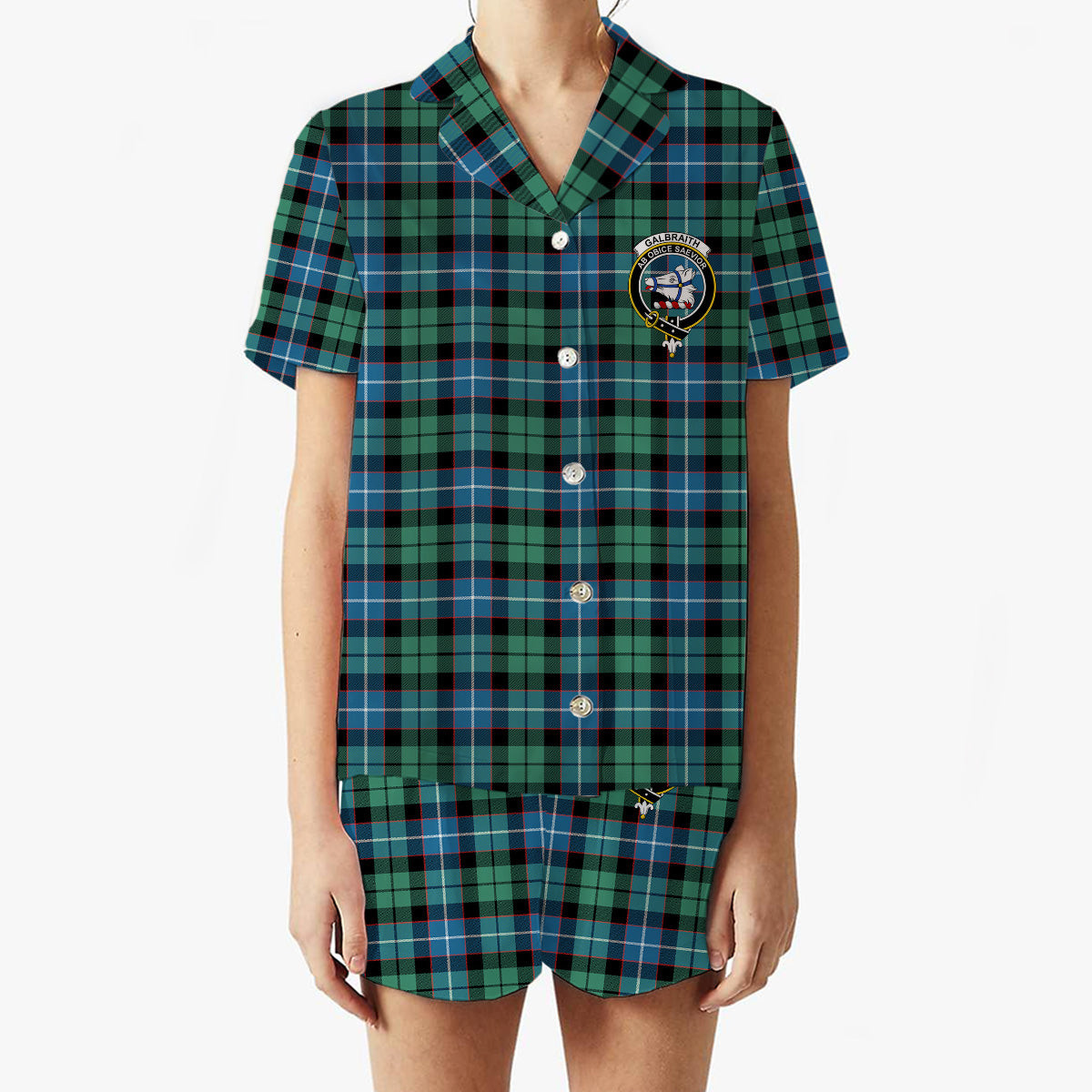 ScotsTee Shop Scottish Galbraith Ancient Crest Women's Short Sleeve Short Set Tartan Pyjama Set
