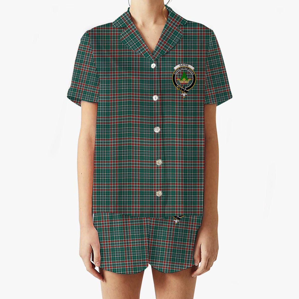 ScotsTee Shop Scottish Gayre Dress Modern Crest Women's Short Sleeve Short Set Tartan Pyjama Set