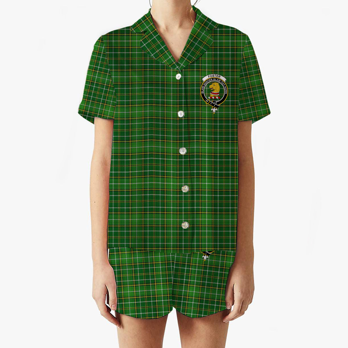 ScotsTee Shop Scottish Foster Hunting Crest Women's Short Sleeve Short Set Tartan Pyjama Set