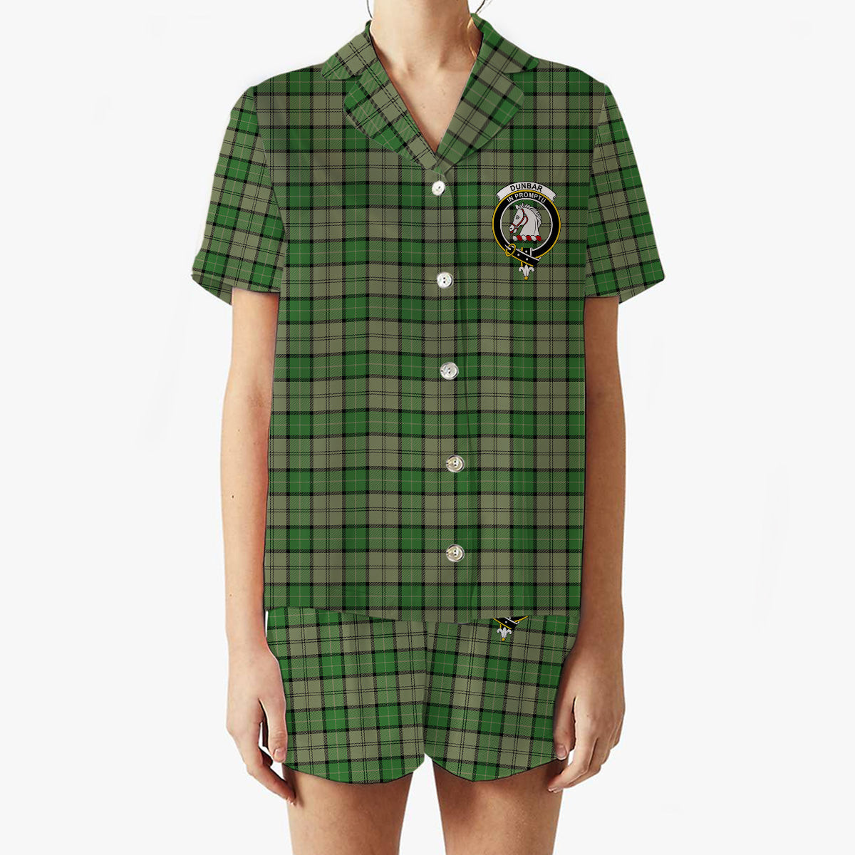 ScotsTee Shop Scottish Dunbar Hunting Ancient Crest Women's Short Sleeve Short Set Tartan Pyjama Set
