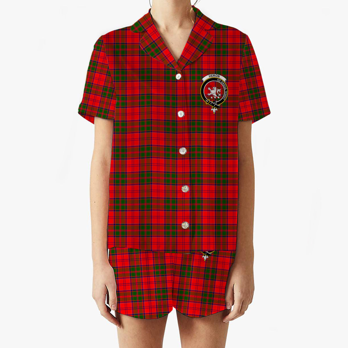 ScotsTee Shop Scottish Heron Crest Women's Short Sleeve Short Set Tartan Pyjama Set