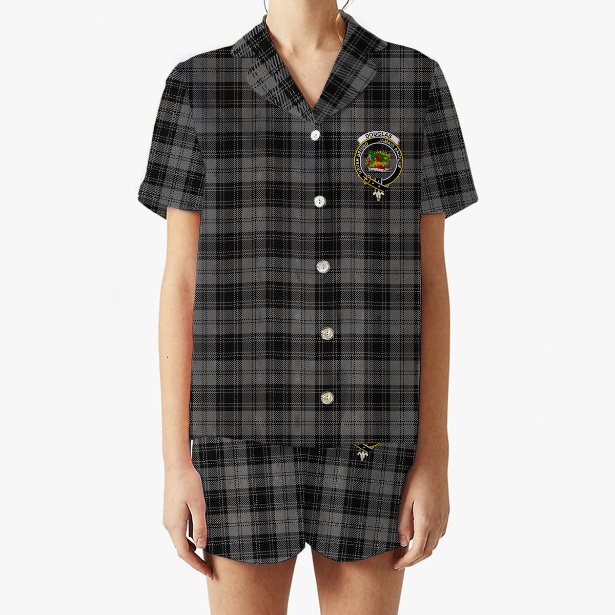 ScotsTee Shop Scottish Douglas Grey Vestiarium Scoticum Crest Women's Short Sleeve Short Set Tartan Pyjama Set