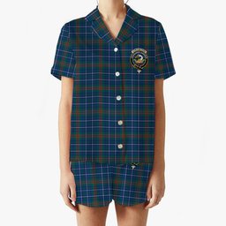 ScotsTee Shop Scottish Edmonstone Modern Crest Women's Short Sleeve Short Set Tartan Pyjama Set