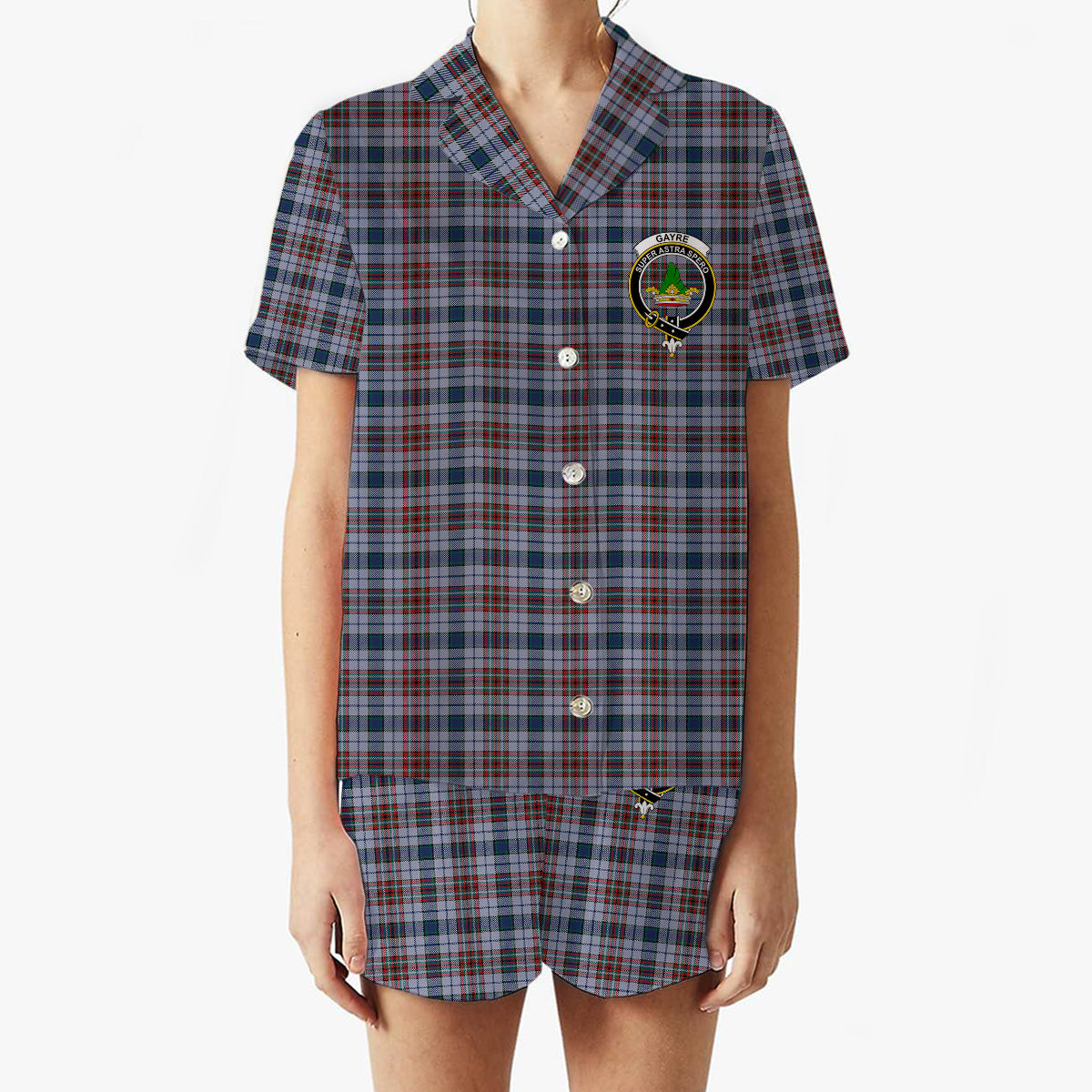 ScotsTee Shop Scottish Gayre Hunting Modern Crest Women's Short Sleeve Short Set Tartan Pyjama Set