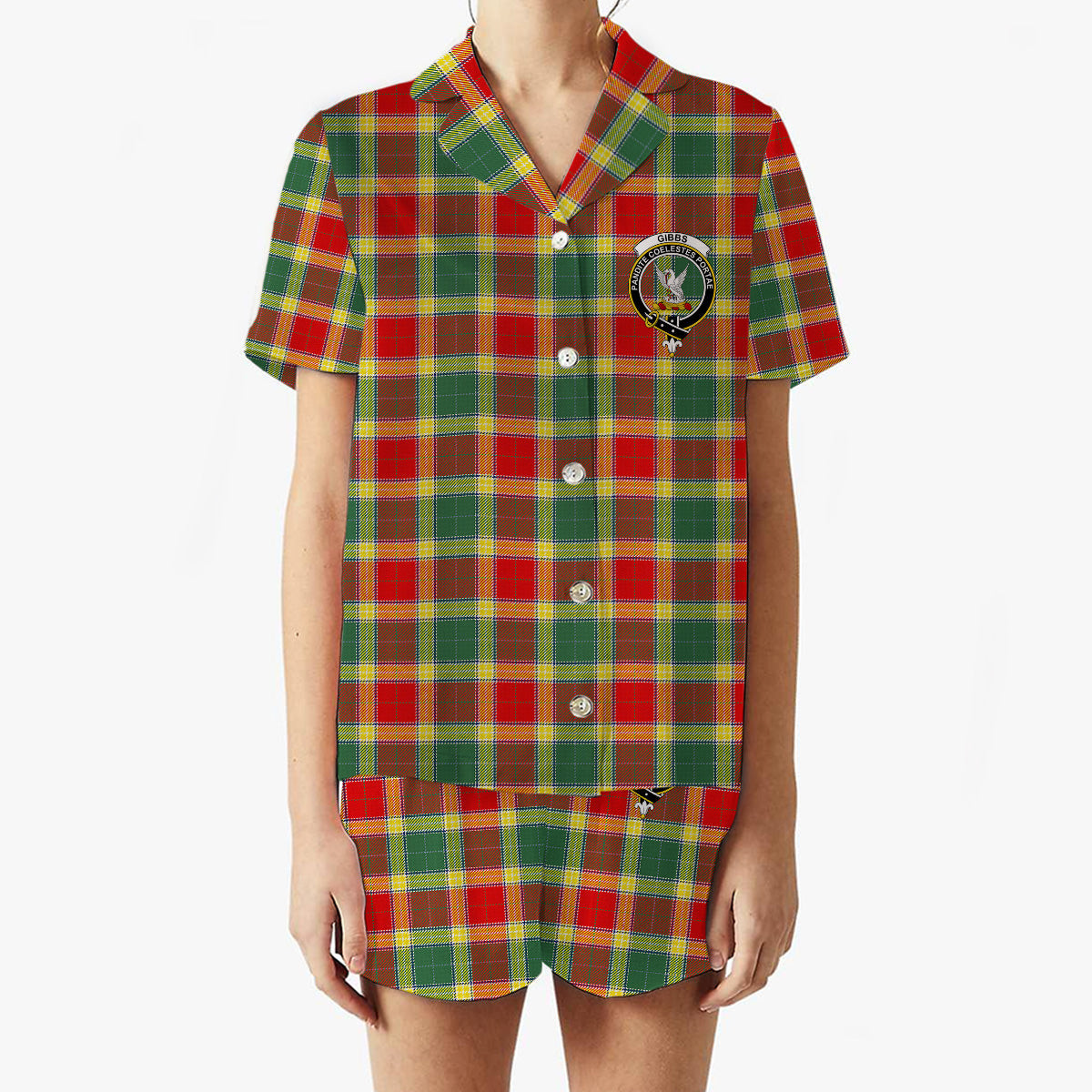 ScotsTee Shop Scottish Gibbs Modern Crest Women's Short Sleeve Short Set Tartan Pyjama Set