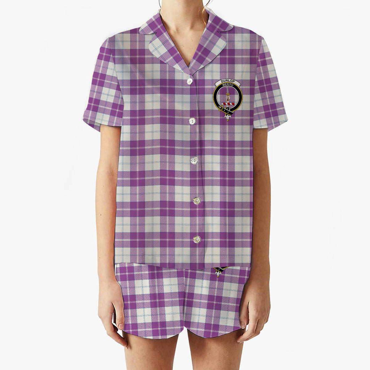ScotsTee Shop Scottish Dunlop Dress Ancient Crest Women's Short Sleeve Short Set Tartan Pyjama Set