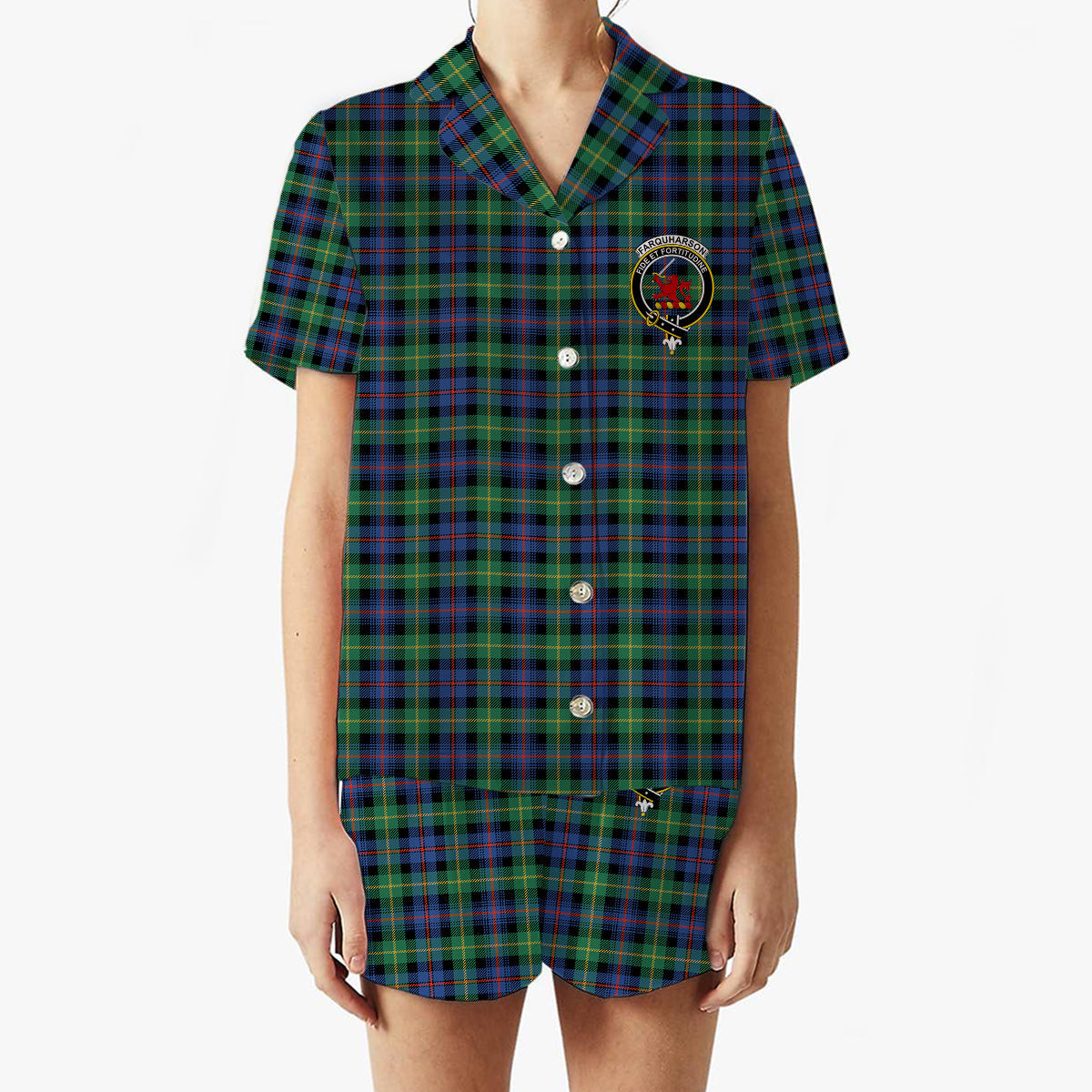 ScotsTee Shop Scottish Farquharson Ancient Crest Women's Short Sleeve Short Set Tartan Pyjama Set