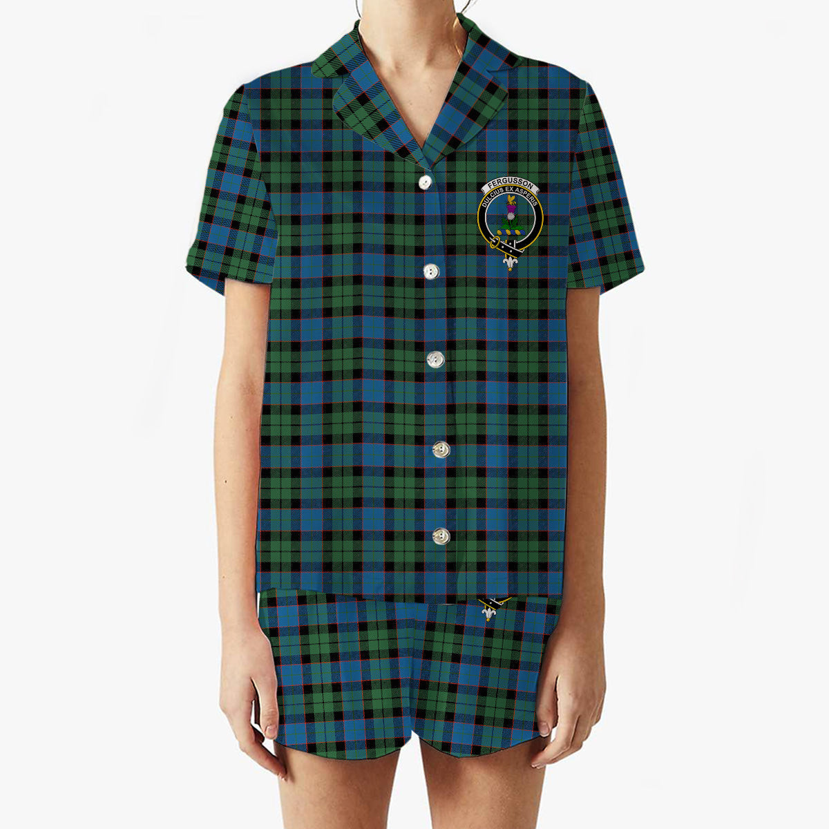 ScotsTee Shop Scottish Fergusson of Balquhidder Ancient Crest Women's Short Sleeve Short Set Tartan Pyjama Set