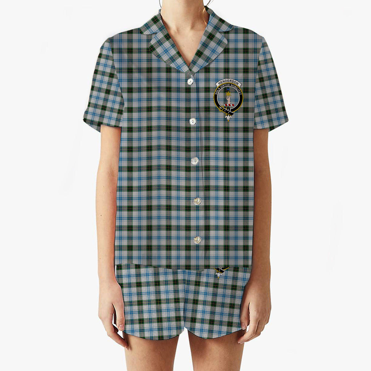 ScotsTee Shop Scottish Henderson Dress Crest Women's Short Sleeve Short Set Tartan Pyjama Set