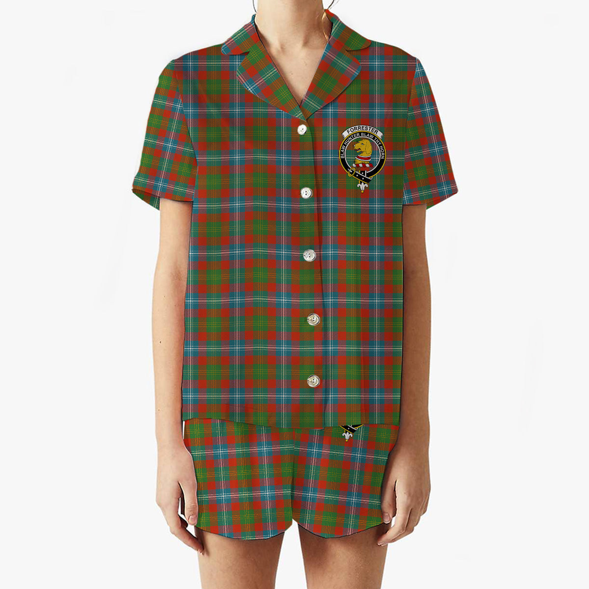 ScotsTee Shop Scottish Forrester Ancient Crest Women's Short Sleeve Short Set Tartan Pyjama Set