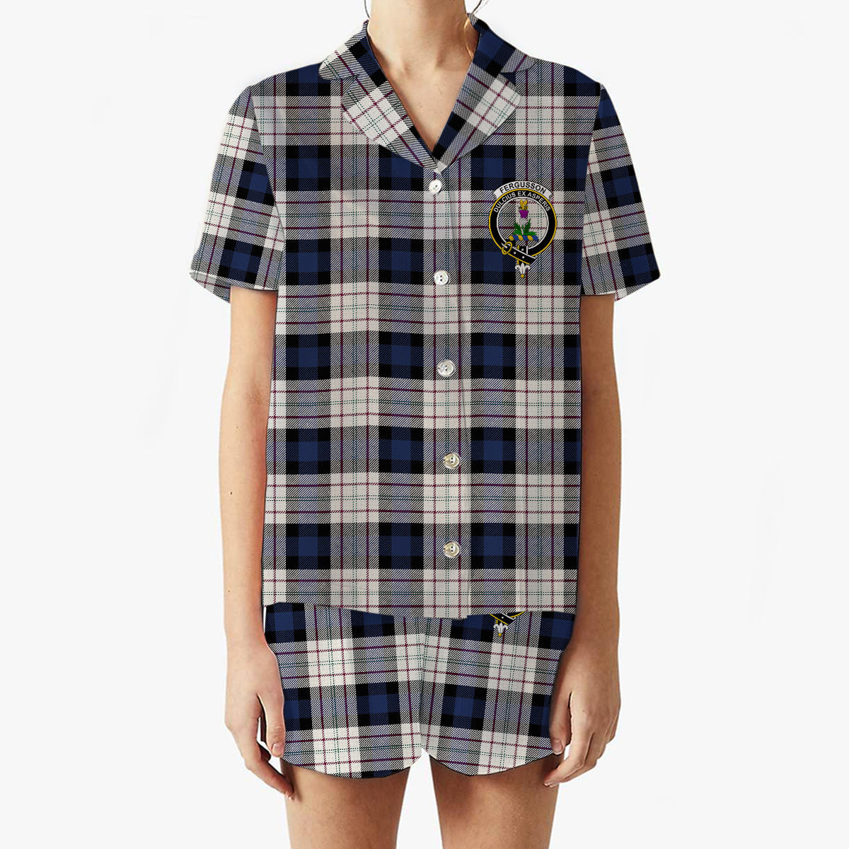 ScotsTee Shop Scottish Fergusson Dress Crest Women's Short Sleeve Short Set Tartan Pyjama Set