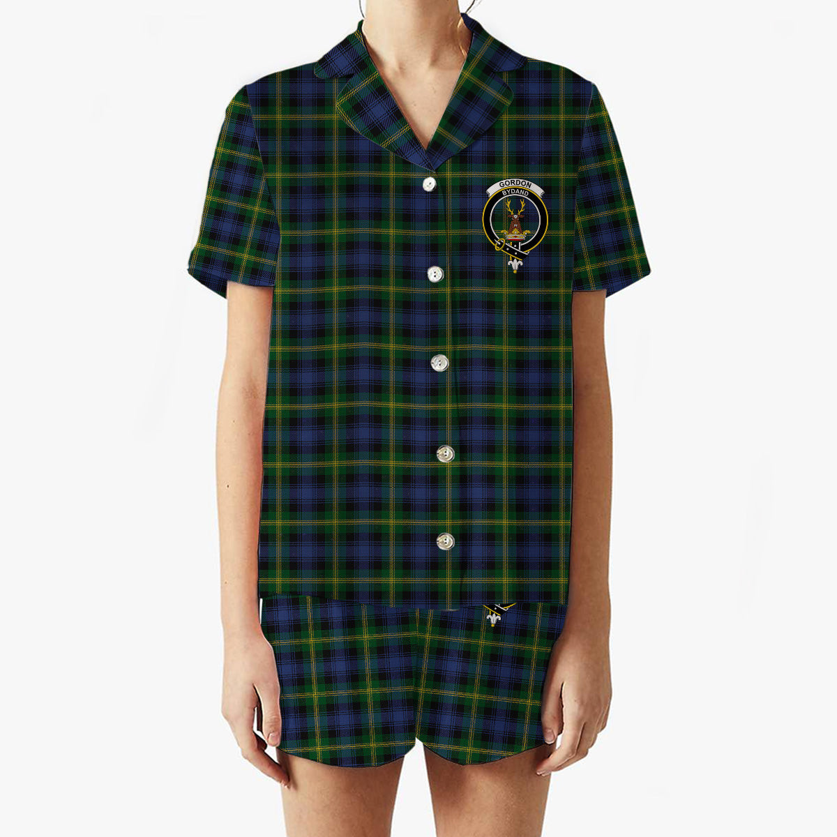 ScotsTee Shop Scottish Gordon 2 Crest Women's Short Sleeve Short Set Tartan Pyjama Set