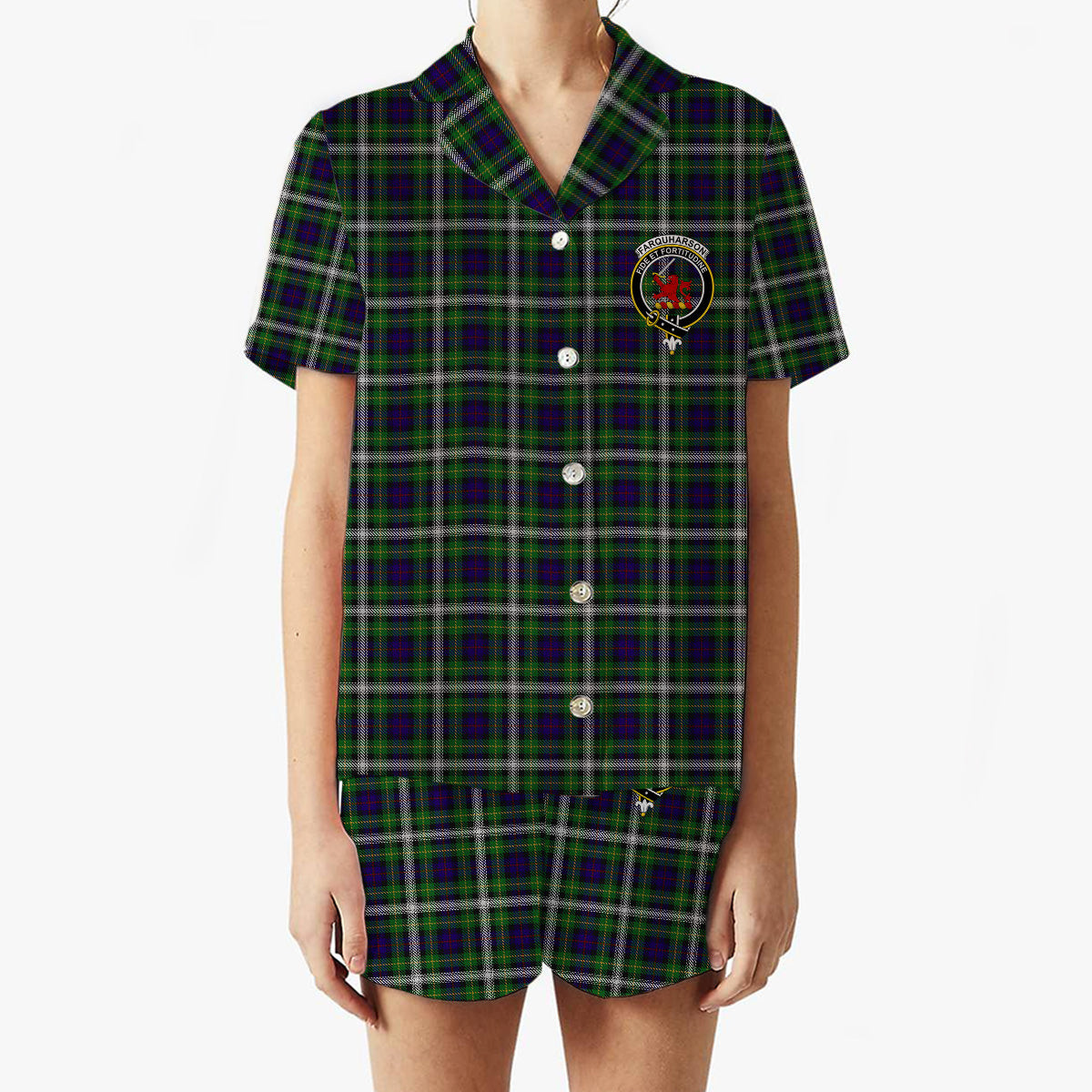 ScotsTee Shop Scottish Farquharson Dress Crest Women's Short Sleeve Short Set Tartan Pyjama Set